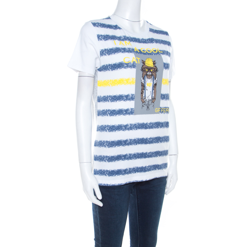 Pre-owned Gianfranco Ferre Striped Cotton Printed Crew Neck T Shirt M In Multicolor