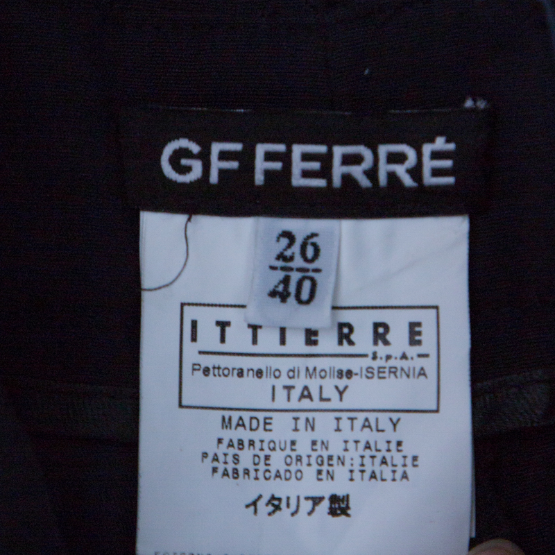 Pre-owned Gianfranco Ferre Gf Ferre Navy Blue Cotton Crest Applique Detail Straight Fit Trousers S