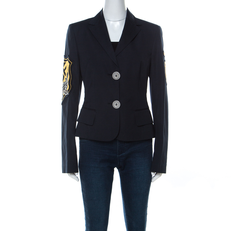 GF Ferre Vintage Navy Blue Cotton Military Patch Jacket M 