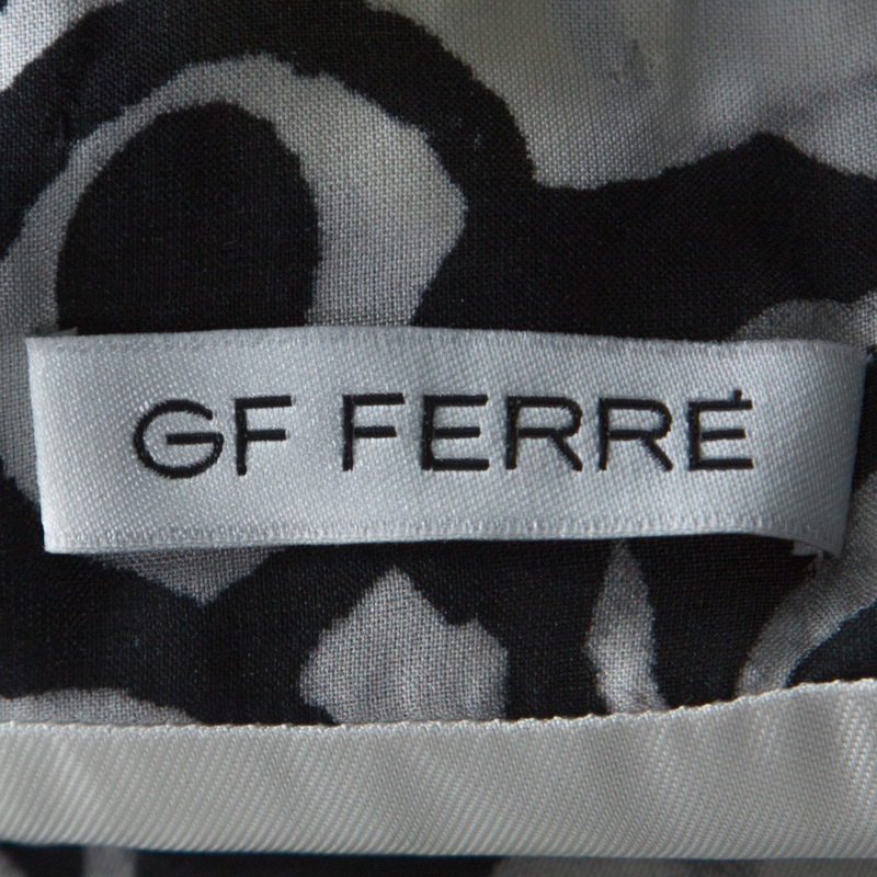 Pre-owned Gianfranco Ferre Gf Ferre Multicolor Circle Print Silk Lace Detail Asymmetric Shoulder Dress L