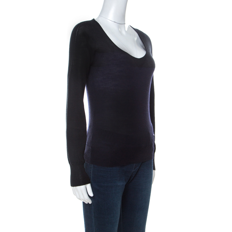 

Gianfranco Ferre Black and Navy Blue Colorblock Knit Jumper