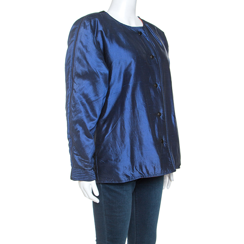 

Gianfranco Ferre Blue Silk Oaks Puffer Coat