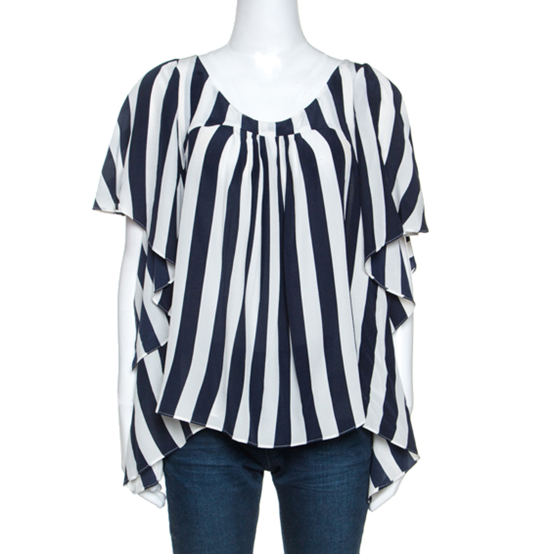 Pre Owned Gianfranco Ferre Bicolor Striped Silk Blouse M