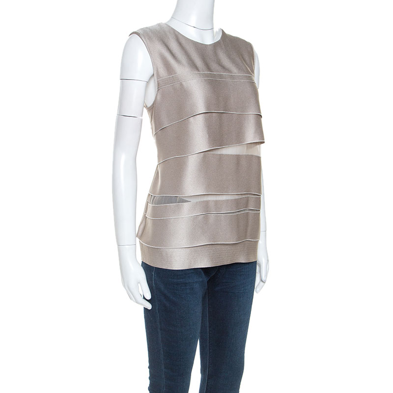 

Gianfranco Ferre Beige Satin Tiered Sleeveless Top