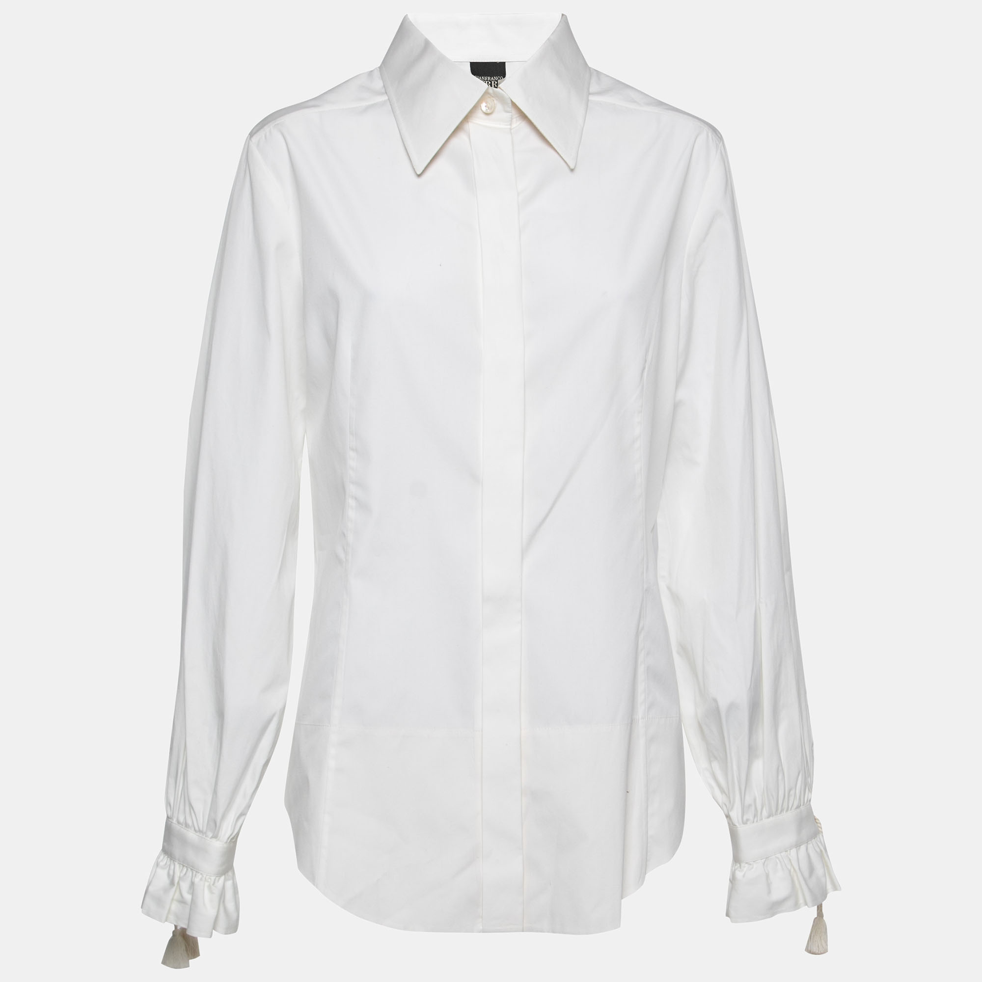 Pre-owned Gianfranco Ferre Off White Cotton Tassel Detail Button Front Shirt Xl