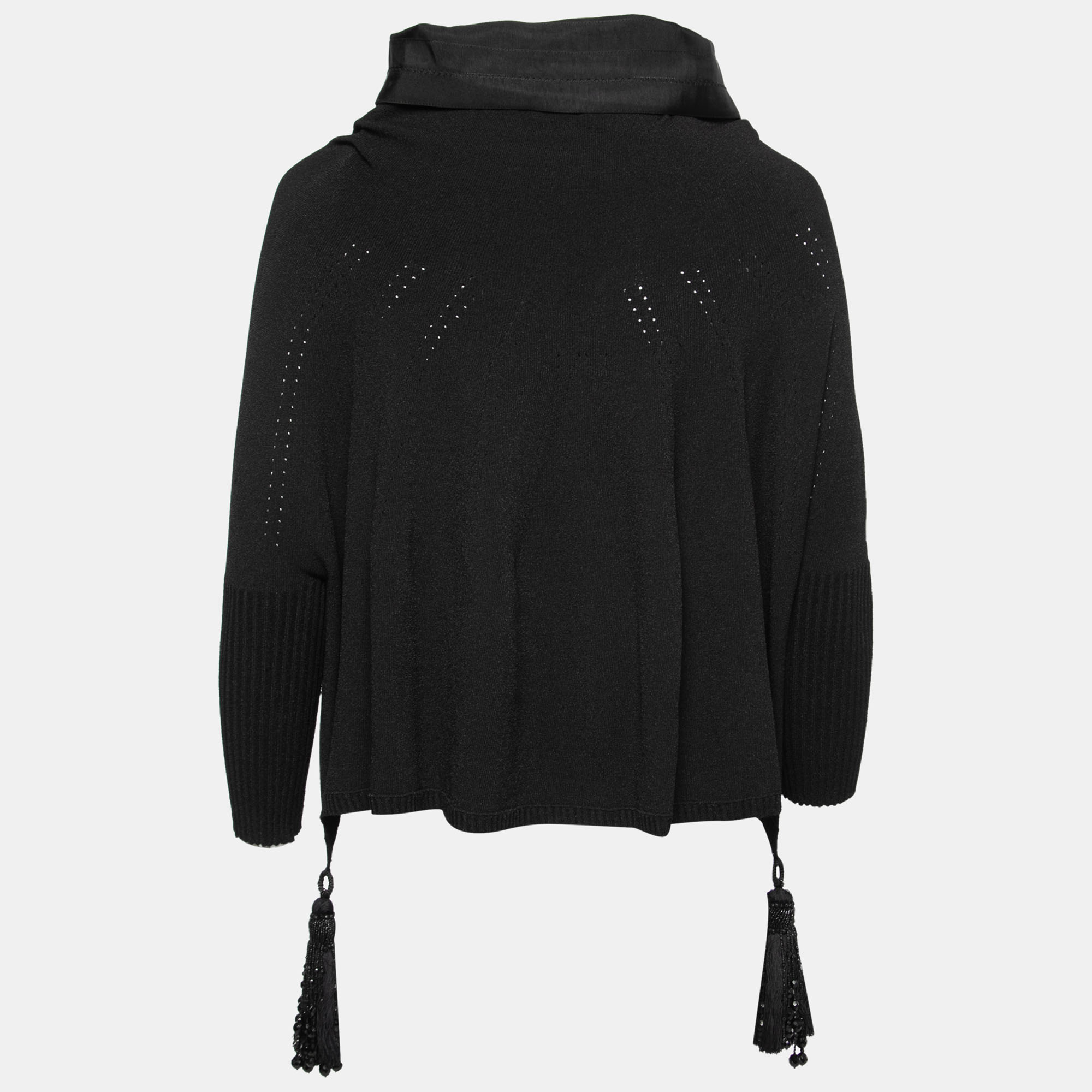 

Gianfranco Ferre Vintage Black Knit Tassel-Detailed Sweater Poncho