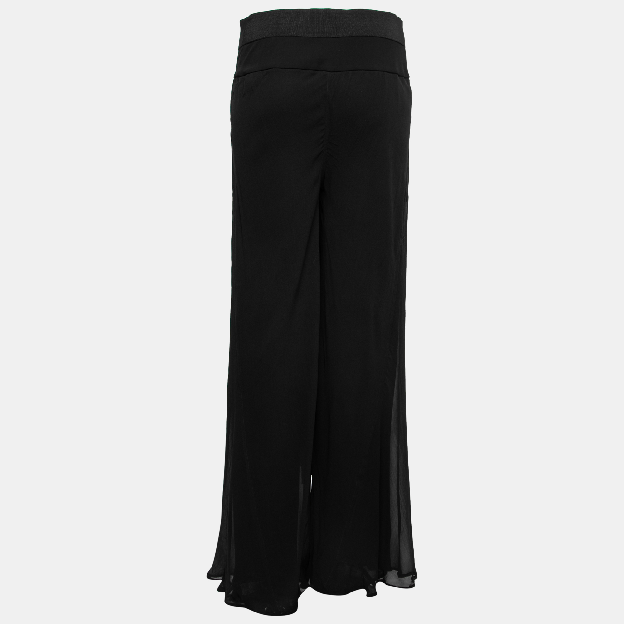 

Gianfranco Ferre Vintage Silk-Chiffon Wrap-Effect Wide Leg Pants, Black