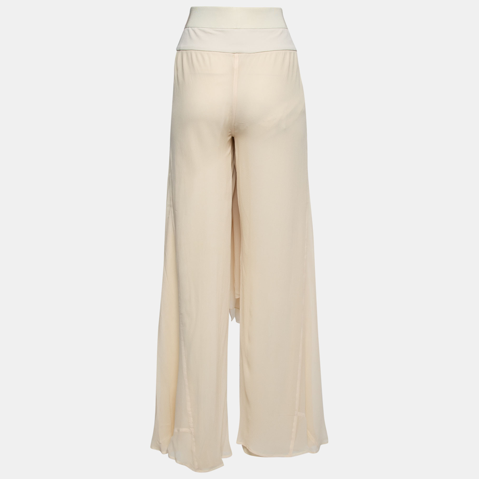 

Gianfranco Ferre Vintage Cream Silk-Chiffon Wrap-Effect Wide Leg Pants