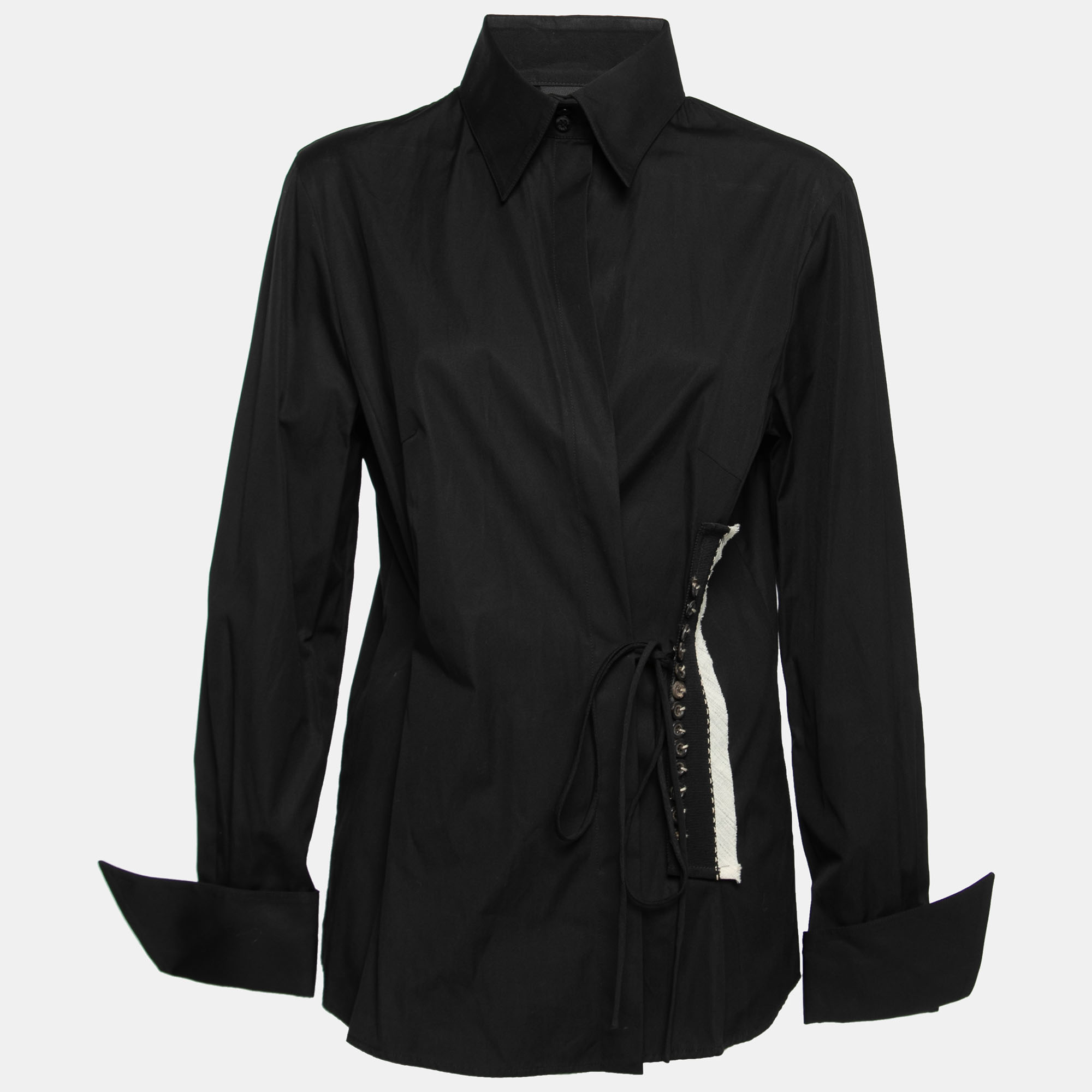 

Gianfranco Ferre Vintage Black Cotton Button Detail Tie-Fastening Shirt
