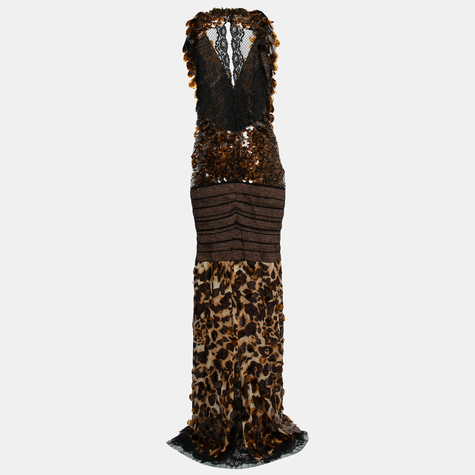 

Gianfranco Ferre Vintage Brown Animal Print Chiffon Sequin-Embellished Long Dress