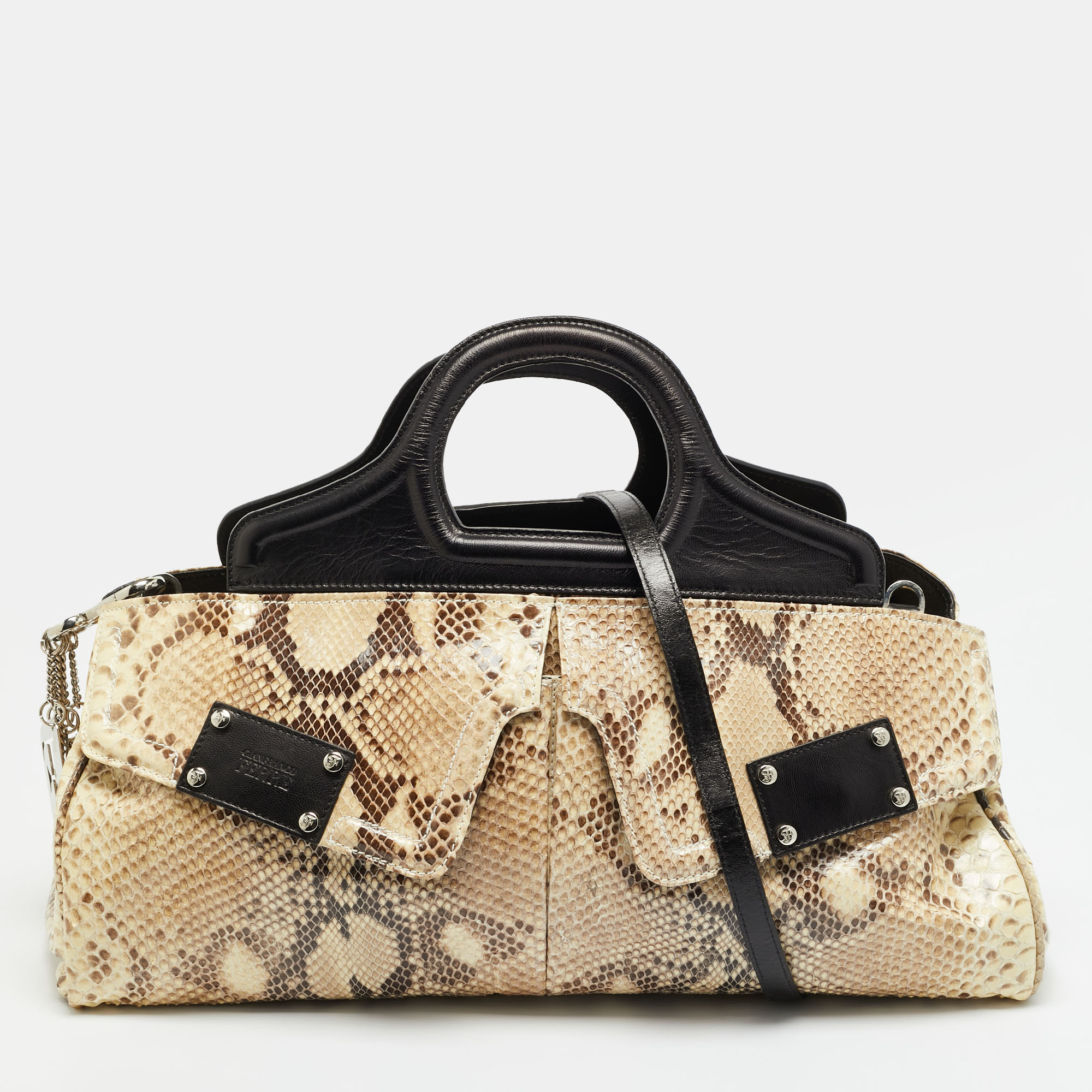 

Gianfranco Ferre Beige/Black Watersnake and Leather Charm Satchel