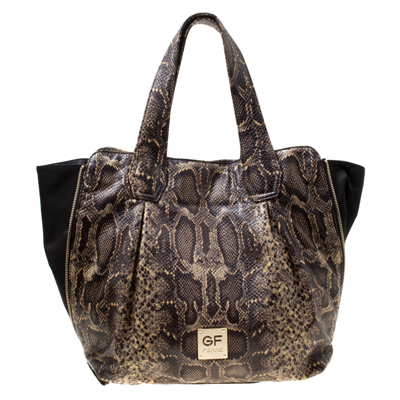 

GF Ferre Black/Yellow Embossed Python Leather Tote