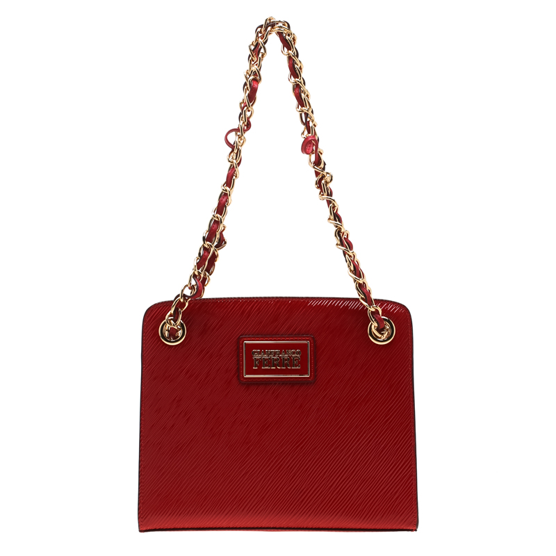 Gianfranco Ferre Red Patent Leather Chain Shoulder Bag