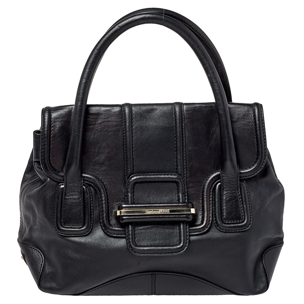 Pre-owned Gianfranco Ferre Black Leather Flap Satchel