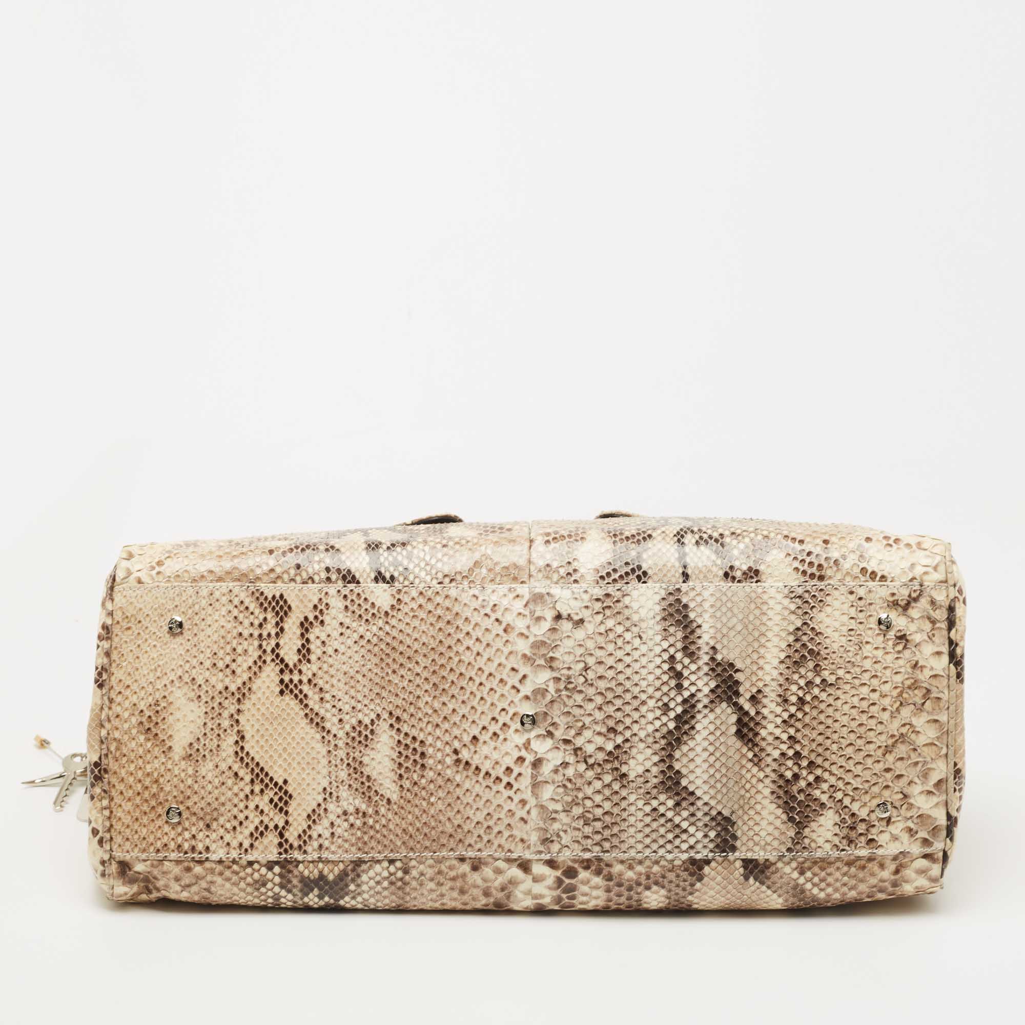 Gianfranco Ferre Beige/Black Watersnake and Leather Charm Satchel 