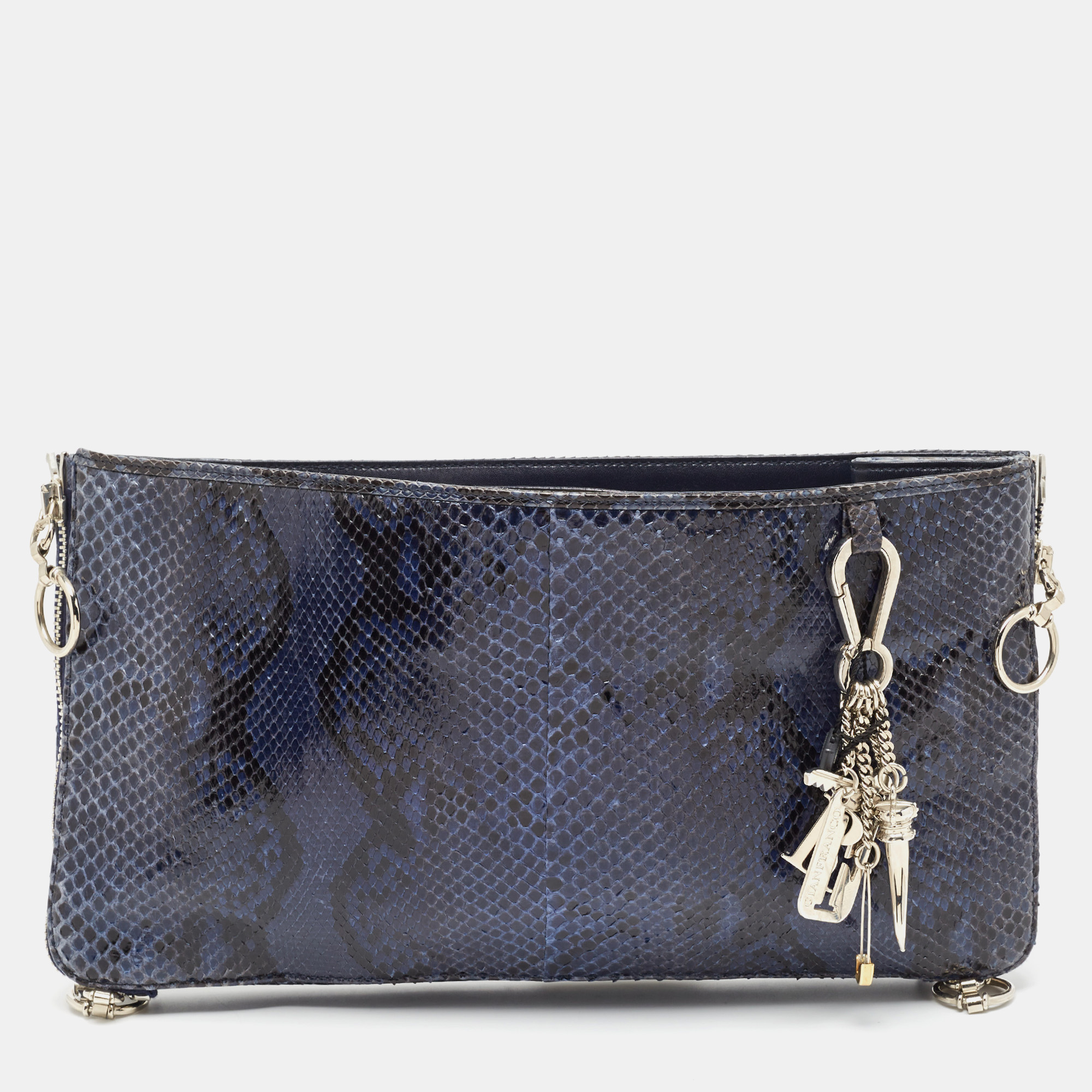 Pre-owned Gianfranco Ferre Blue Python Oversized Zip Clutch
