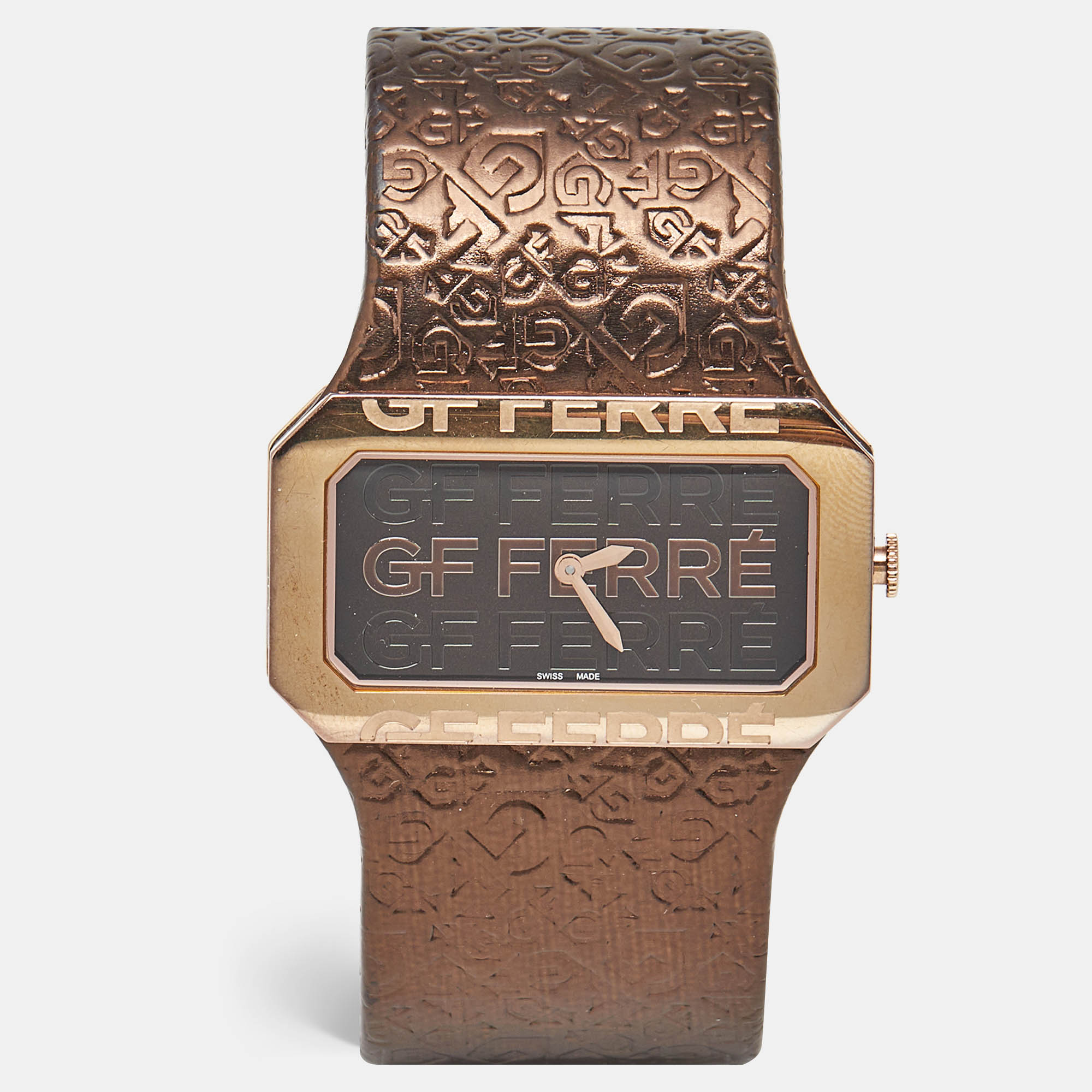 Pre-owned Gianfranco Ferre Gf Ferre Brown Rose Gold Plated Stainless Steel Leather 9049l Women's Wristwatch 41 Mm