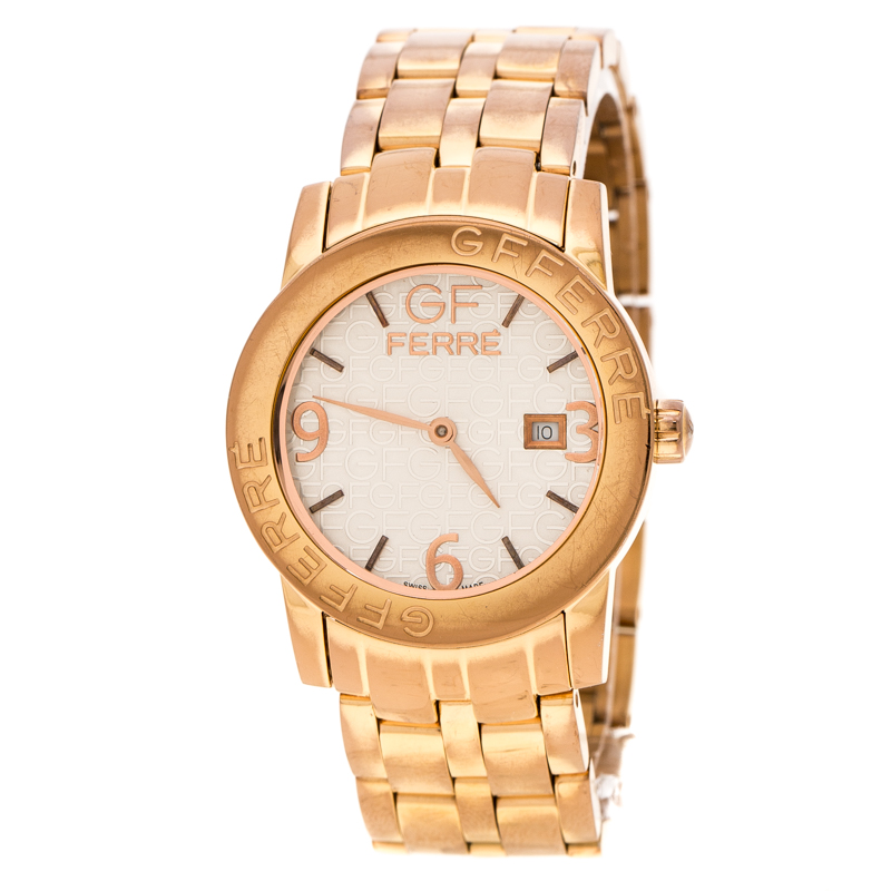 Pre Owned Gianfranco Ferre Silver White Rose Gold Plated Steel 9085L Women's Wristwatch 32 mm