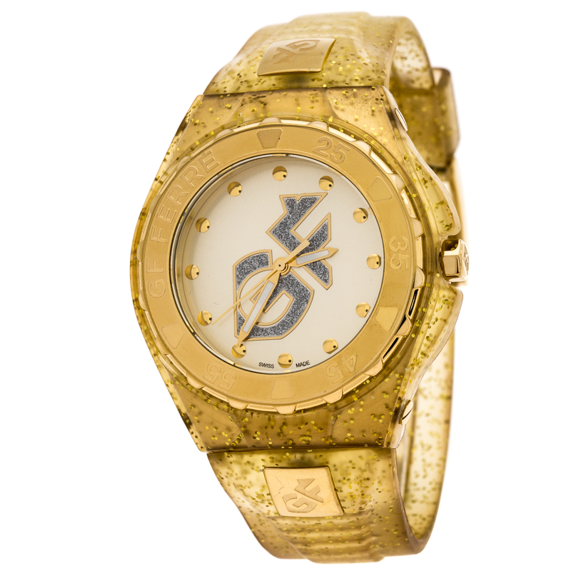 GF Ferre Yellow Gold Plated Stainless Steel Rubber GF9024J Women's Wristwatch 43 mm