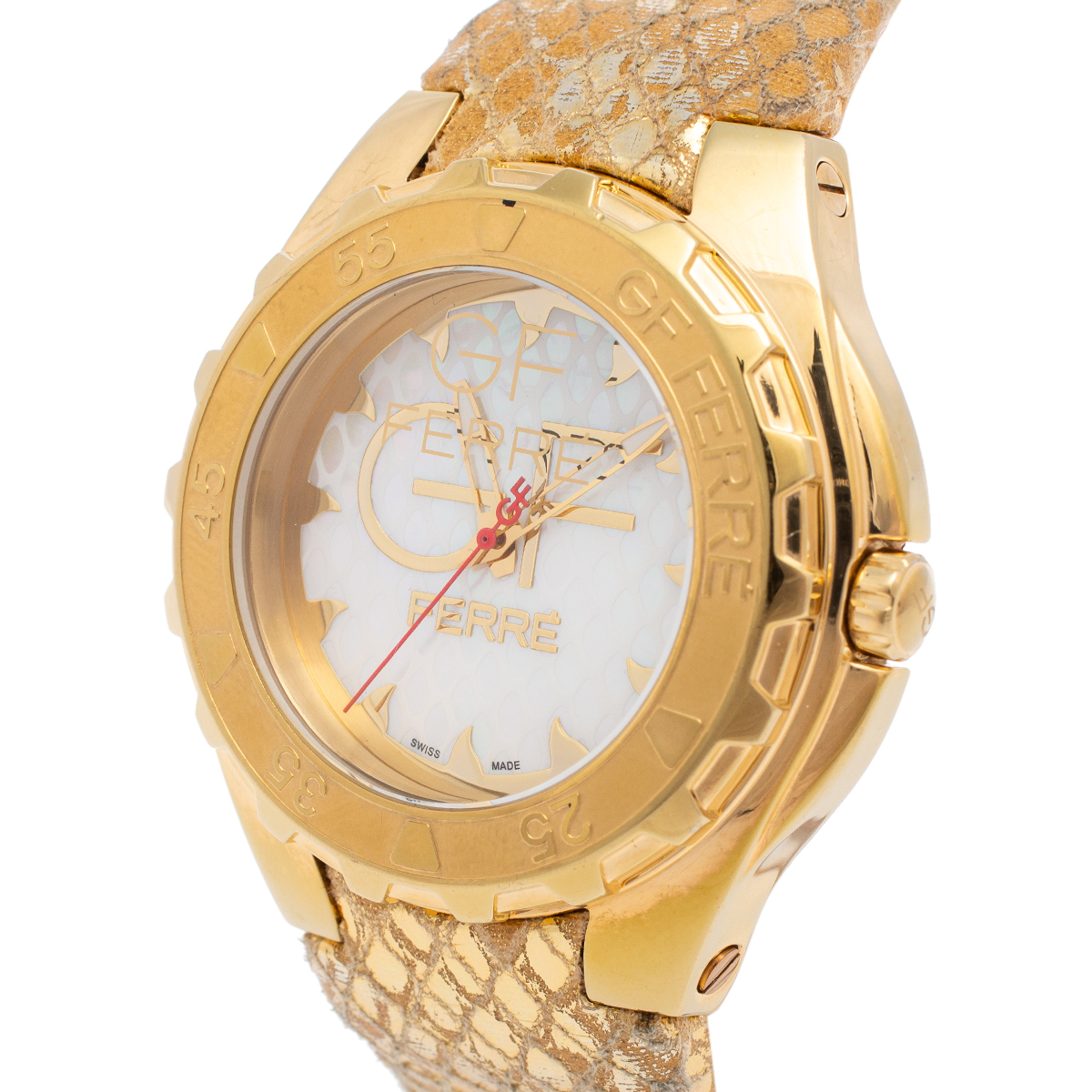 

Gianfranco Ferre Mother of Pearl Gold Plated Stainless Steel Leather, White