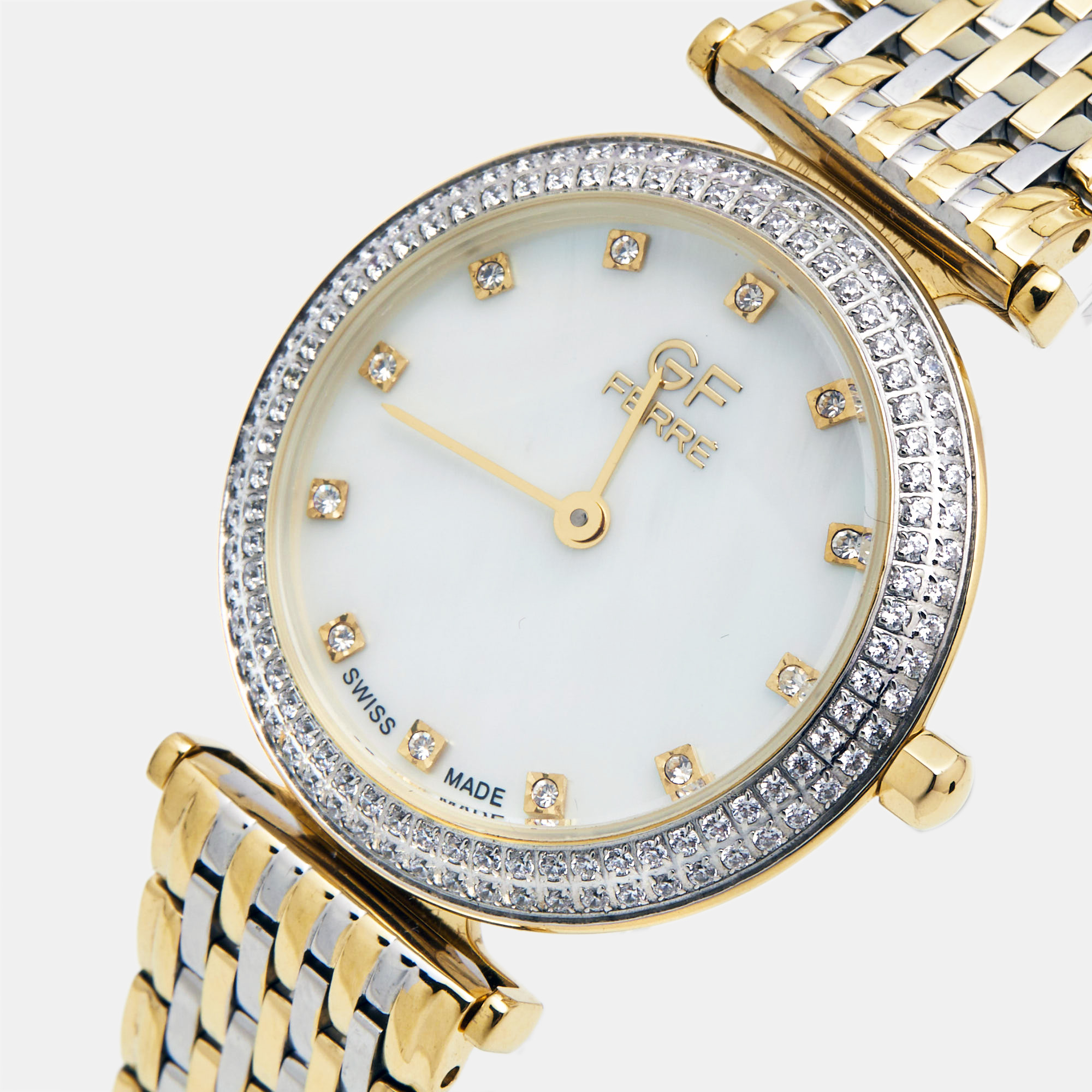 

GF Ferre Mother Of Pearl Crystal Embellished Two-Tone Stainless Steel GPGP7440.1.2 Women's Wristwatch, Multicolor