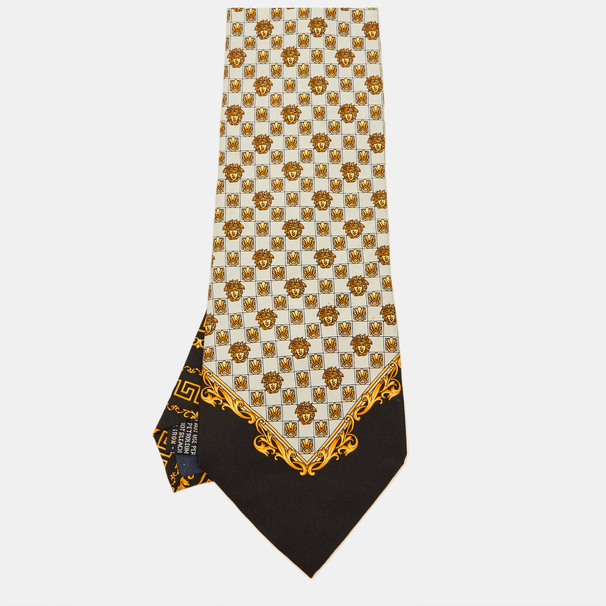 

Gianni Versace Vintage Grey/Black Medusa Silk Traditional Tie