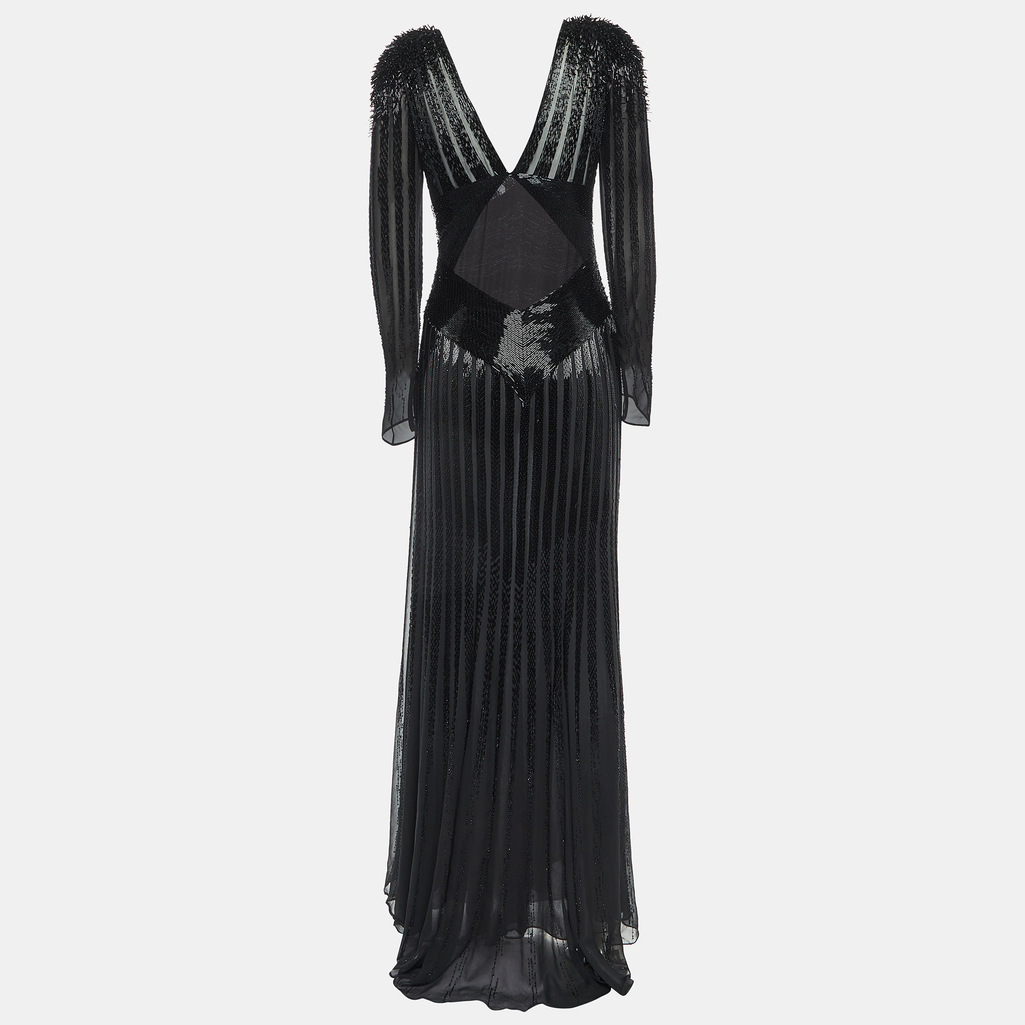 

Gianni Versace Vintage Back Embellished Silk V Neck Gown S, Black