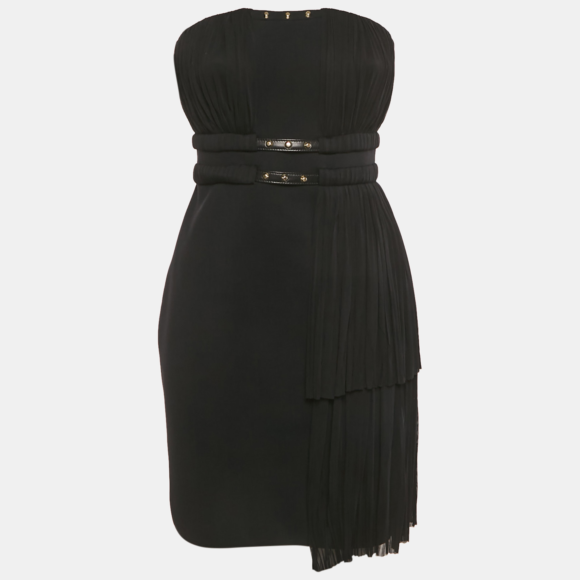 

Gianni Versace Black Plisse Stud Detail Strapless Mini Dress M