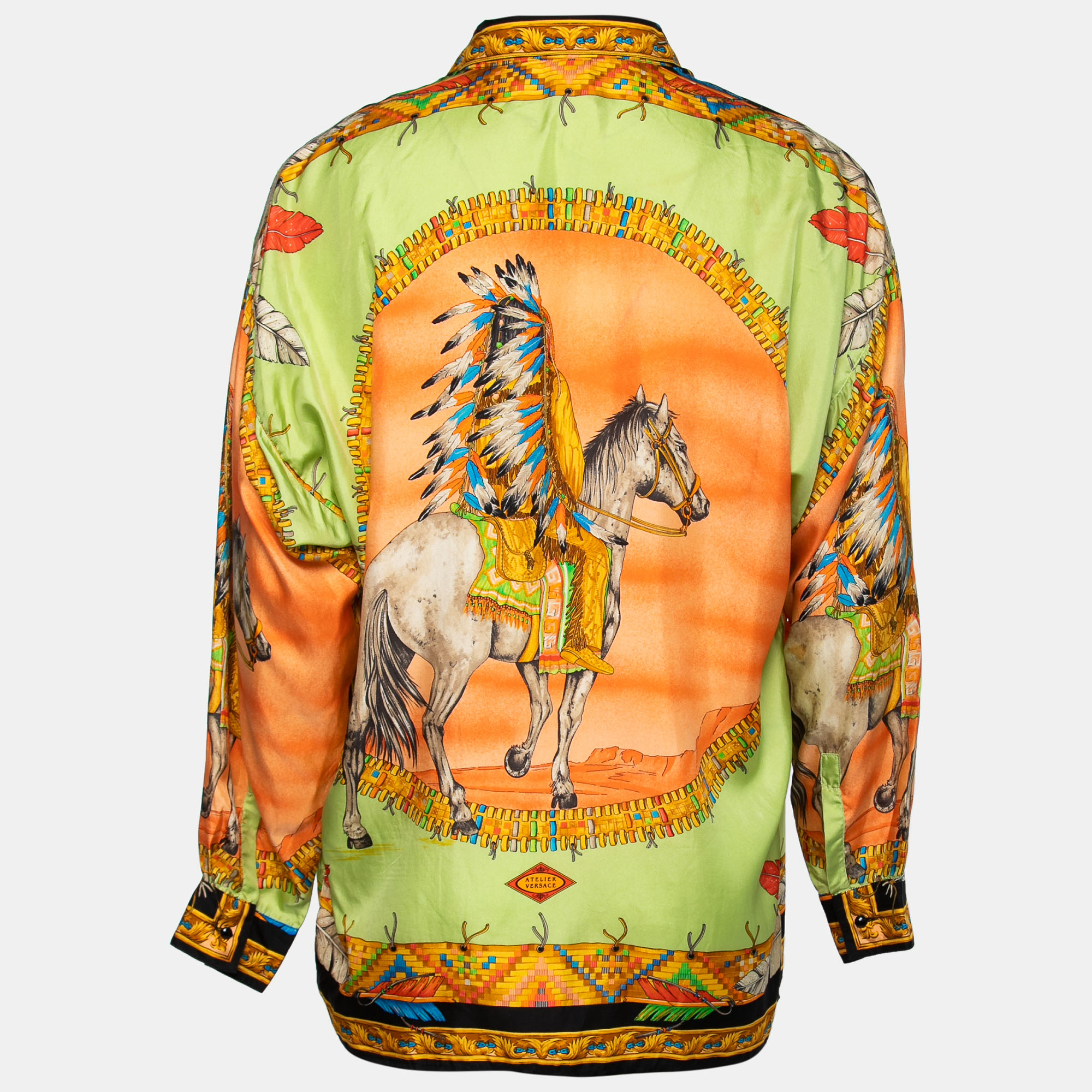 

Gianni Versace Vintage Multicolor Printed Silk Button Front Shirt