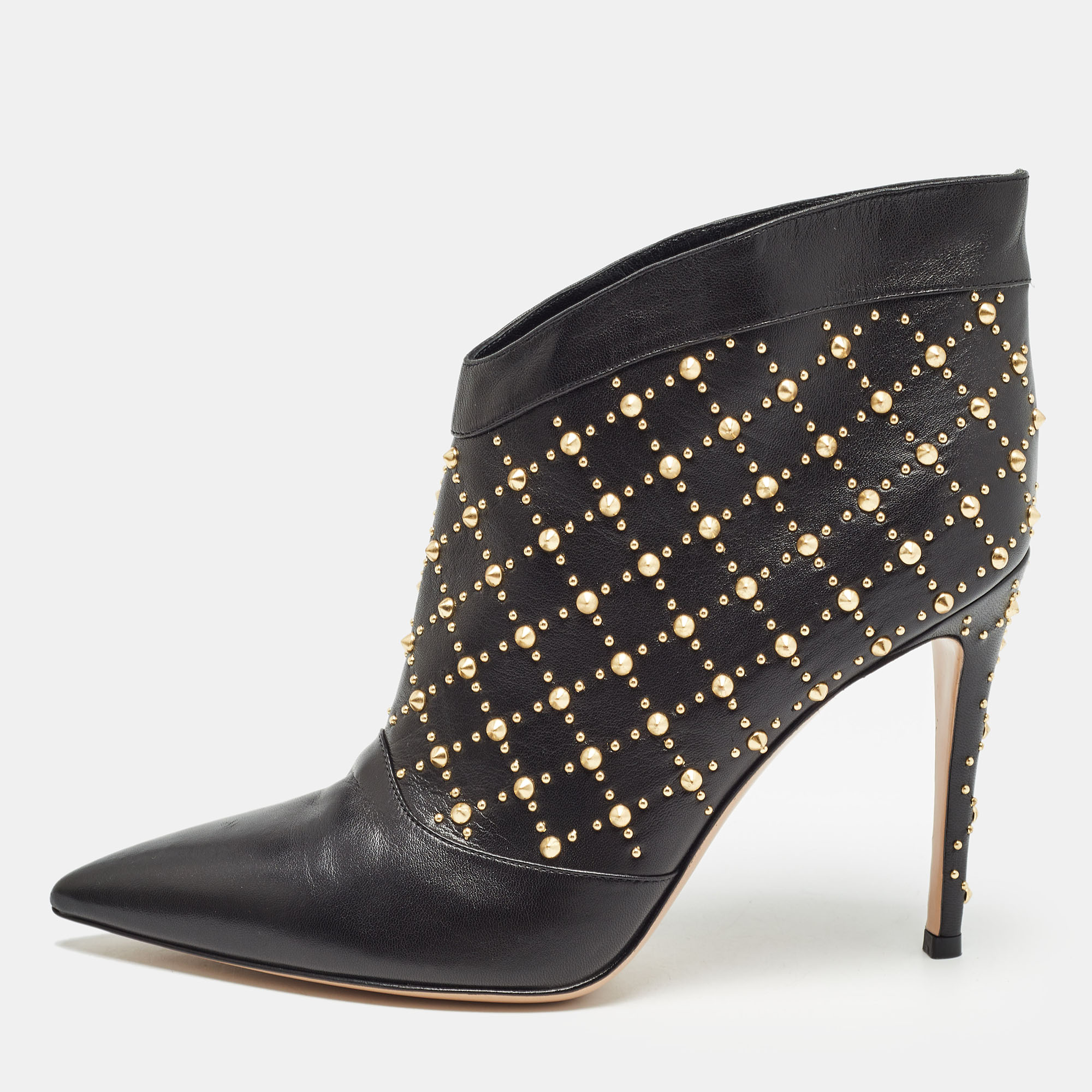 

Gianvito Rossi Black Leather Studded Ankle Booties Size