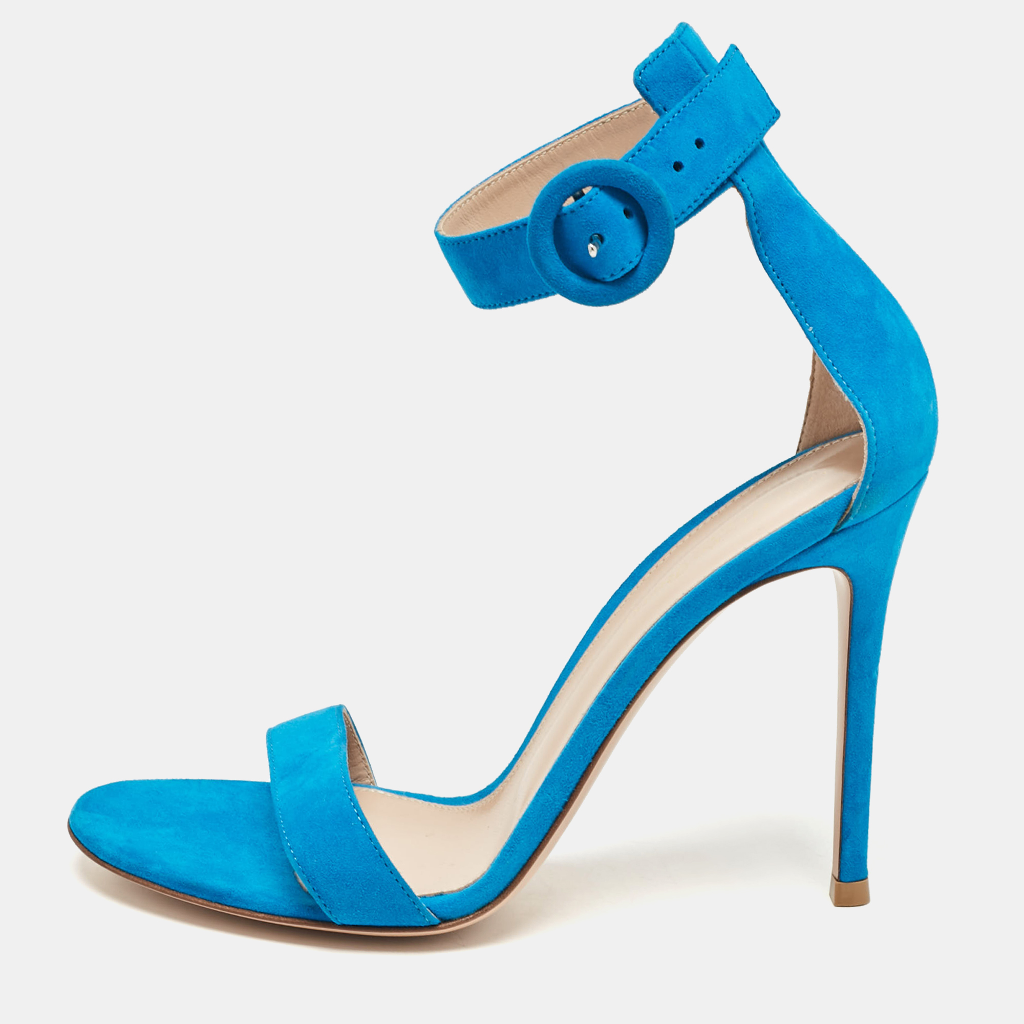 

Gianvito Rossi Blue Suede Portofino Ankle Strap Sandals Size