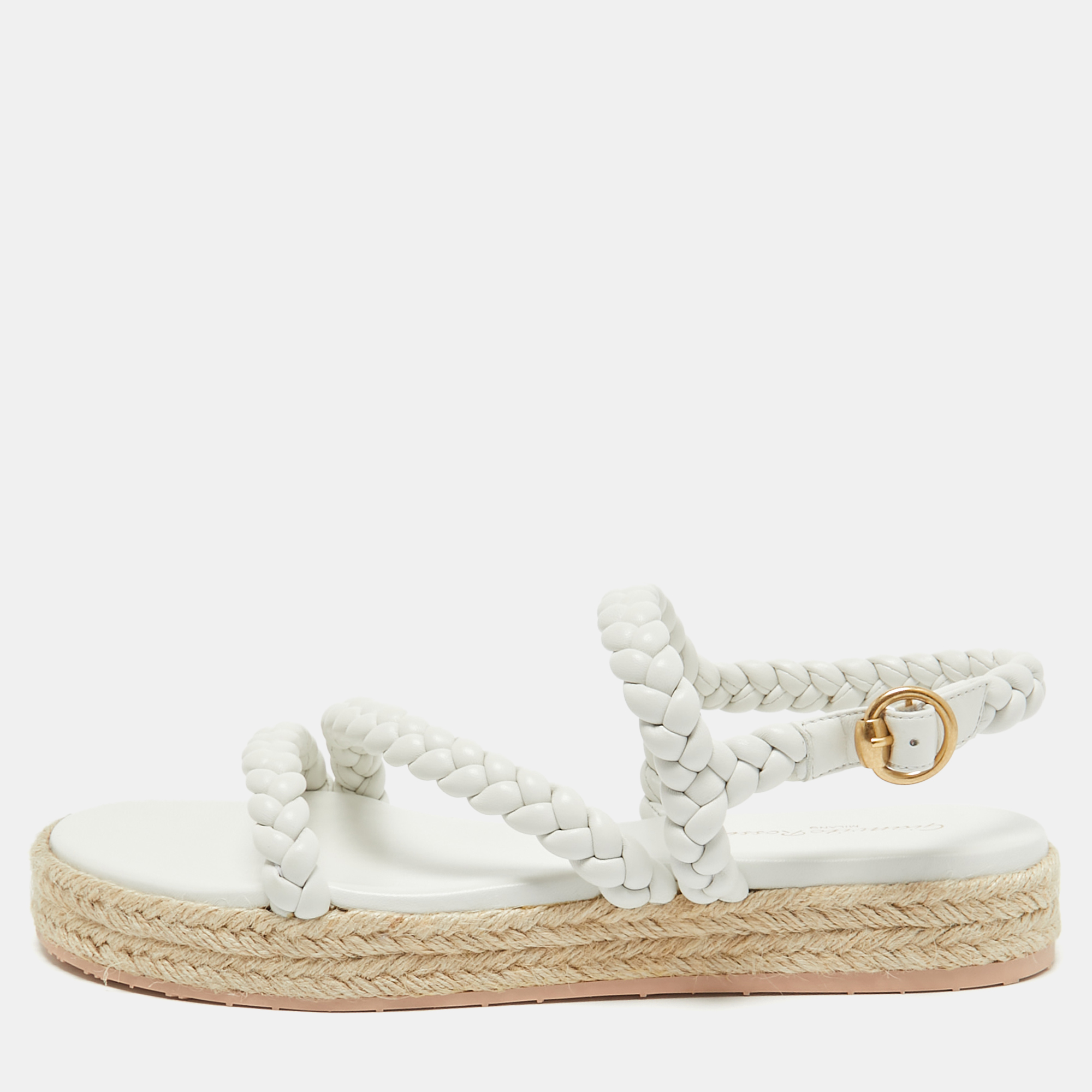 

Gianvito Rossi White Braided Leather Espadrille Platform Sandals Size