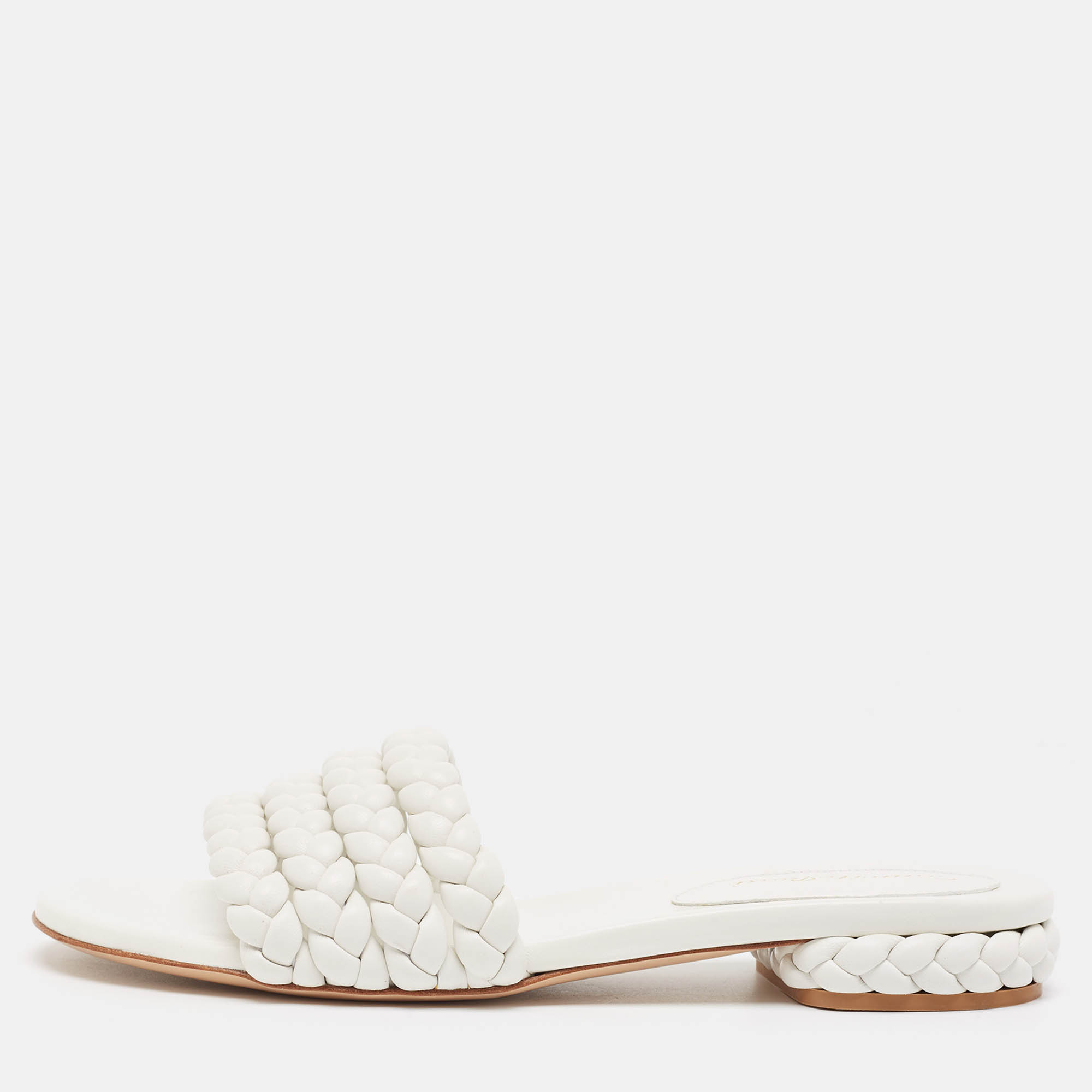 

Gianvito Rossi White Braided Leather Slide Flats Size