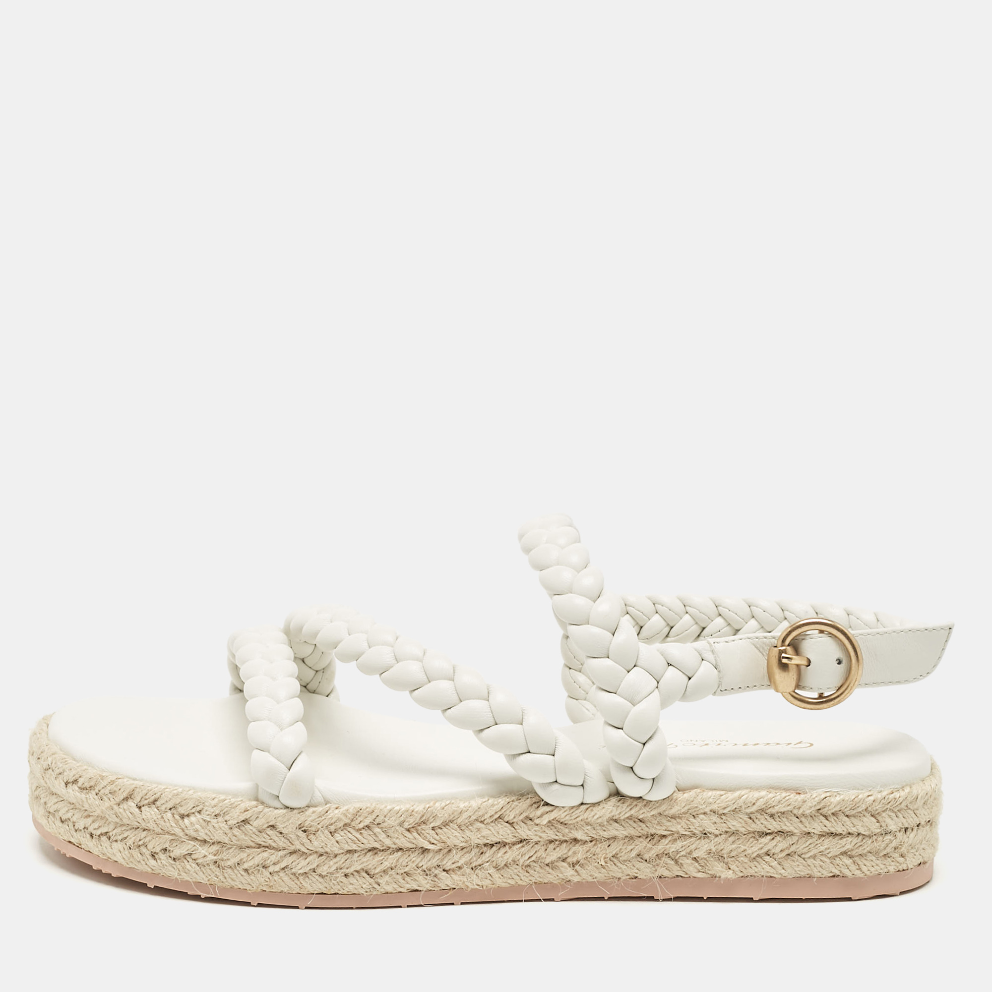 

Gianvito Rossi White Braided Leather Platform Espadrille Sandals Size