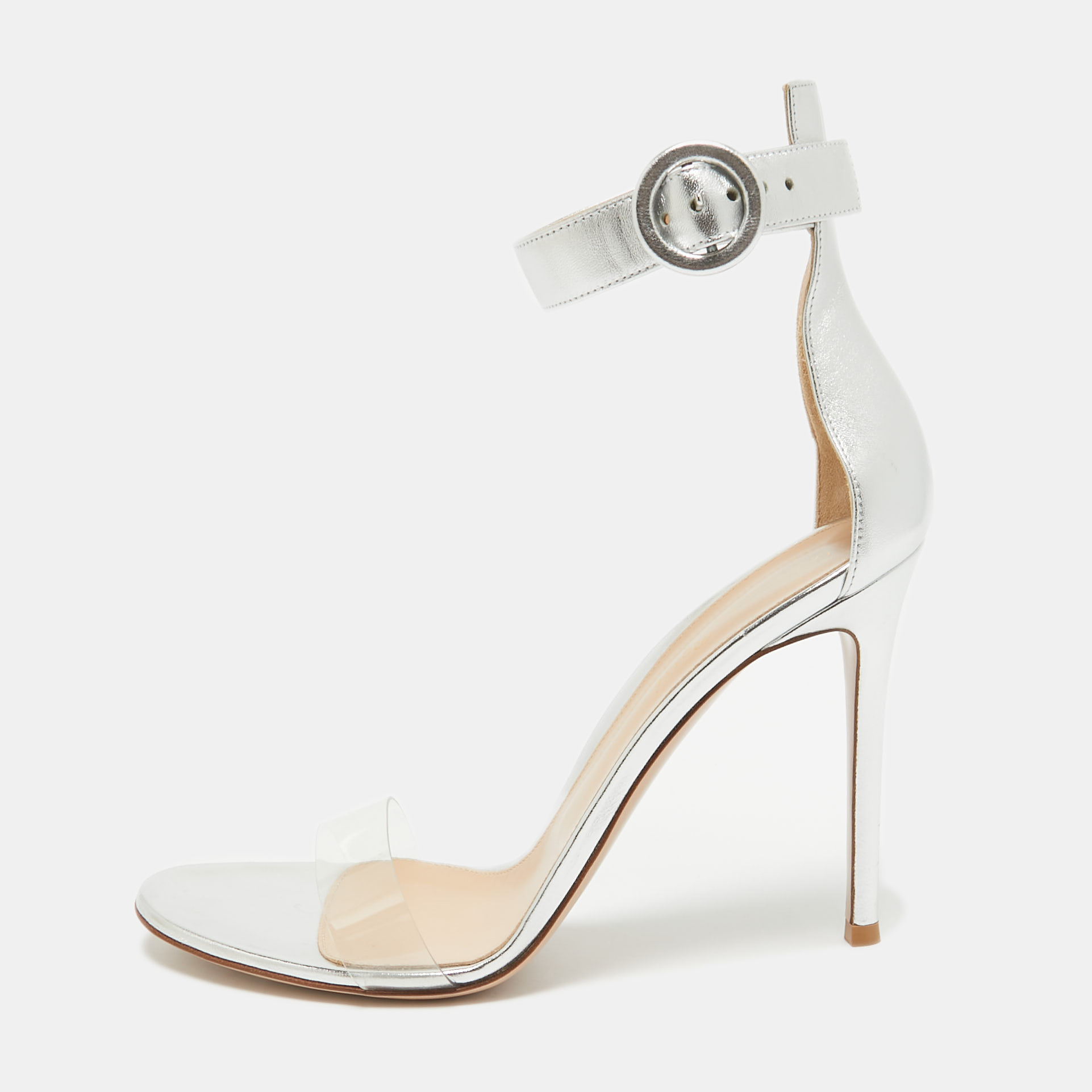 

Gianvito Rossi Silver Leather and PVC Portofino Sandals Size