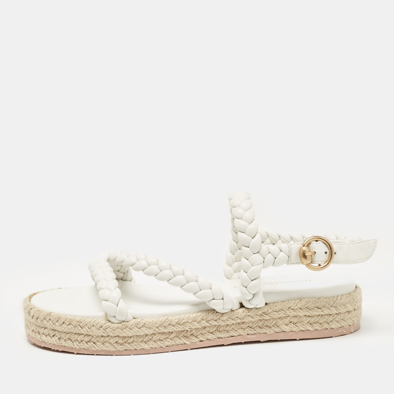 

Gianvito Rossi White Braided Leather Platform Espadrille Sandals Size