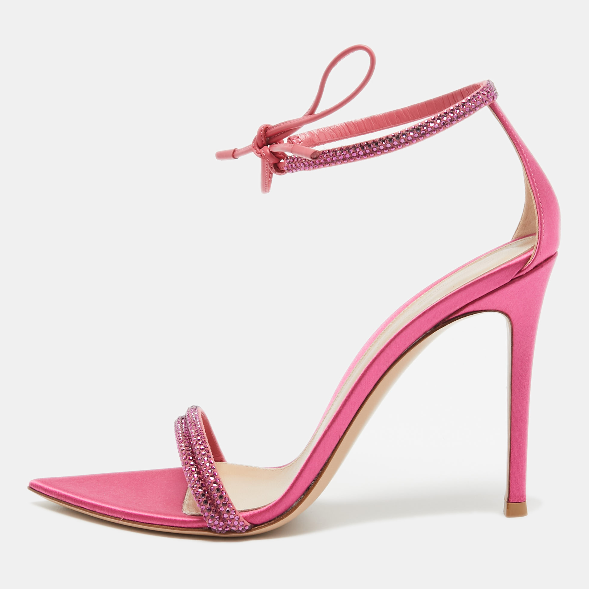 

Gianvito Rossi Pink Satin Embellished Montecarlo Sandals Size