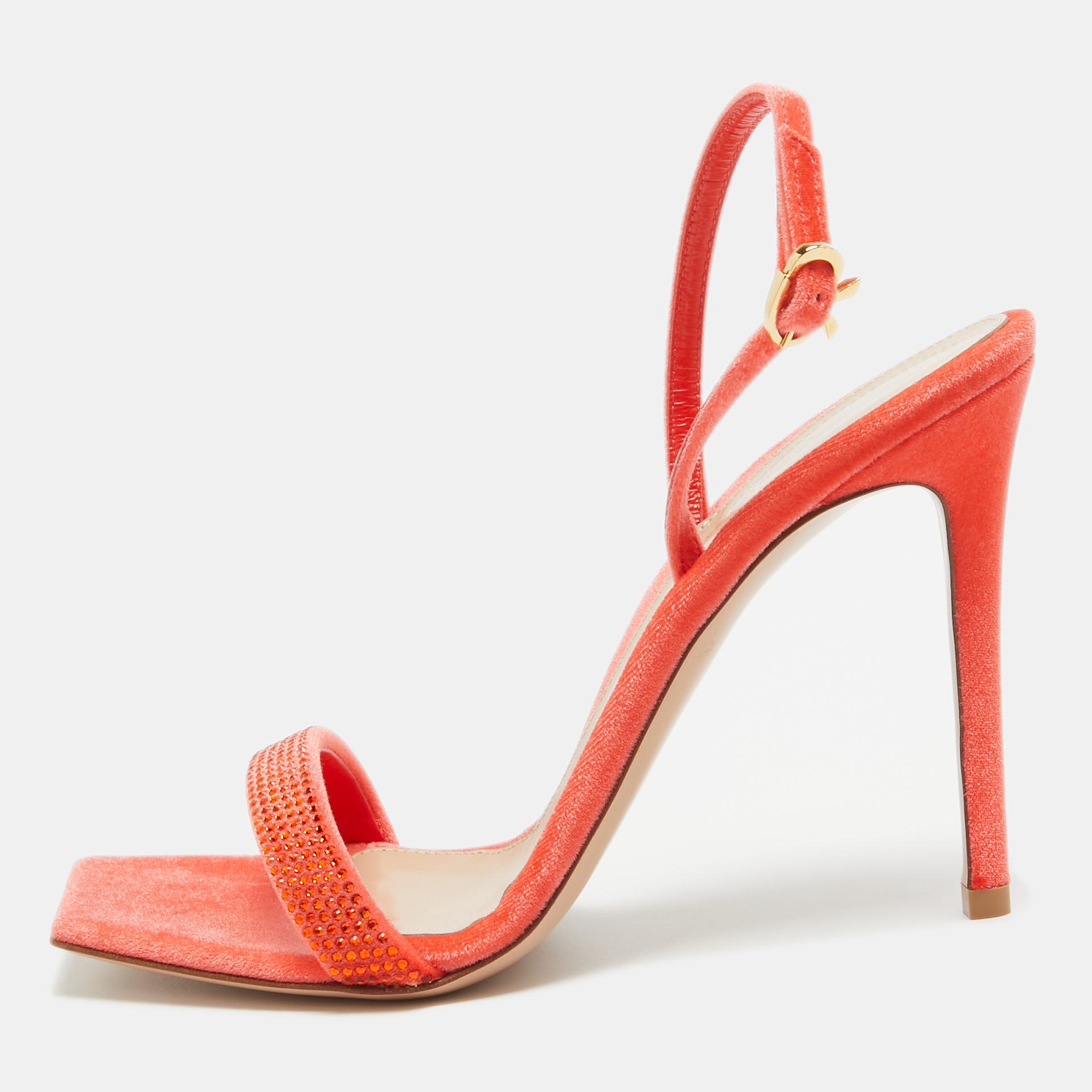 

Gianvito Rossi Poppy Red Velvet Embellished Britney Sandals Size