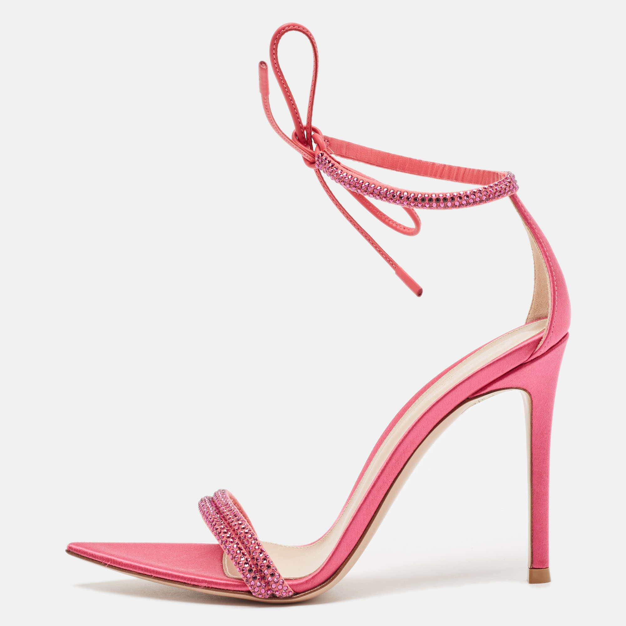 

Gianvito Rossi Pink Satin Embellished Montecarlo Sandals Size