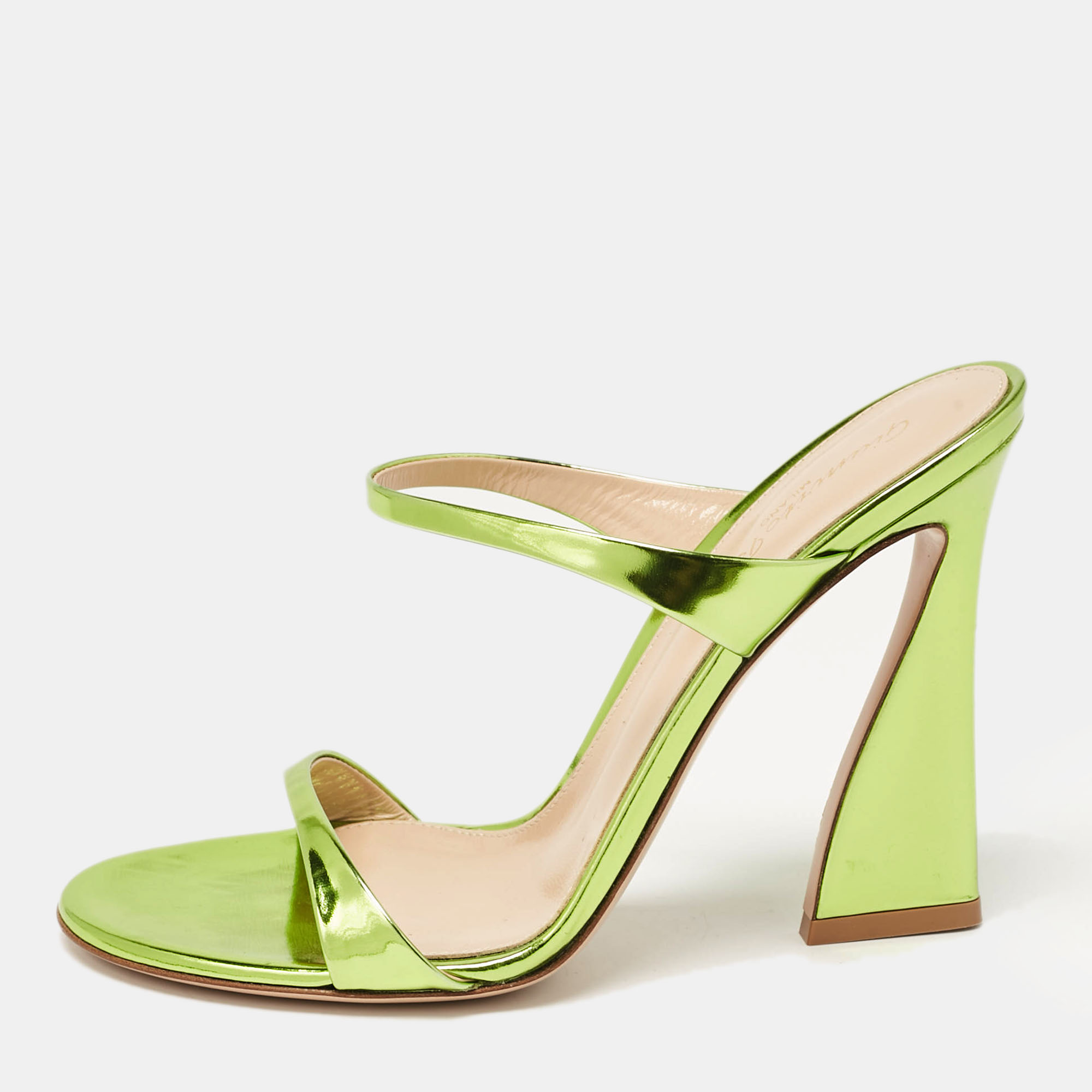 Pre-owned Gianvito Rossi Green Leather Slide Sandals Size 37.5