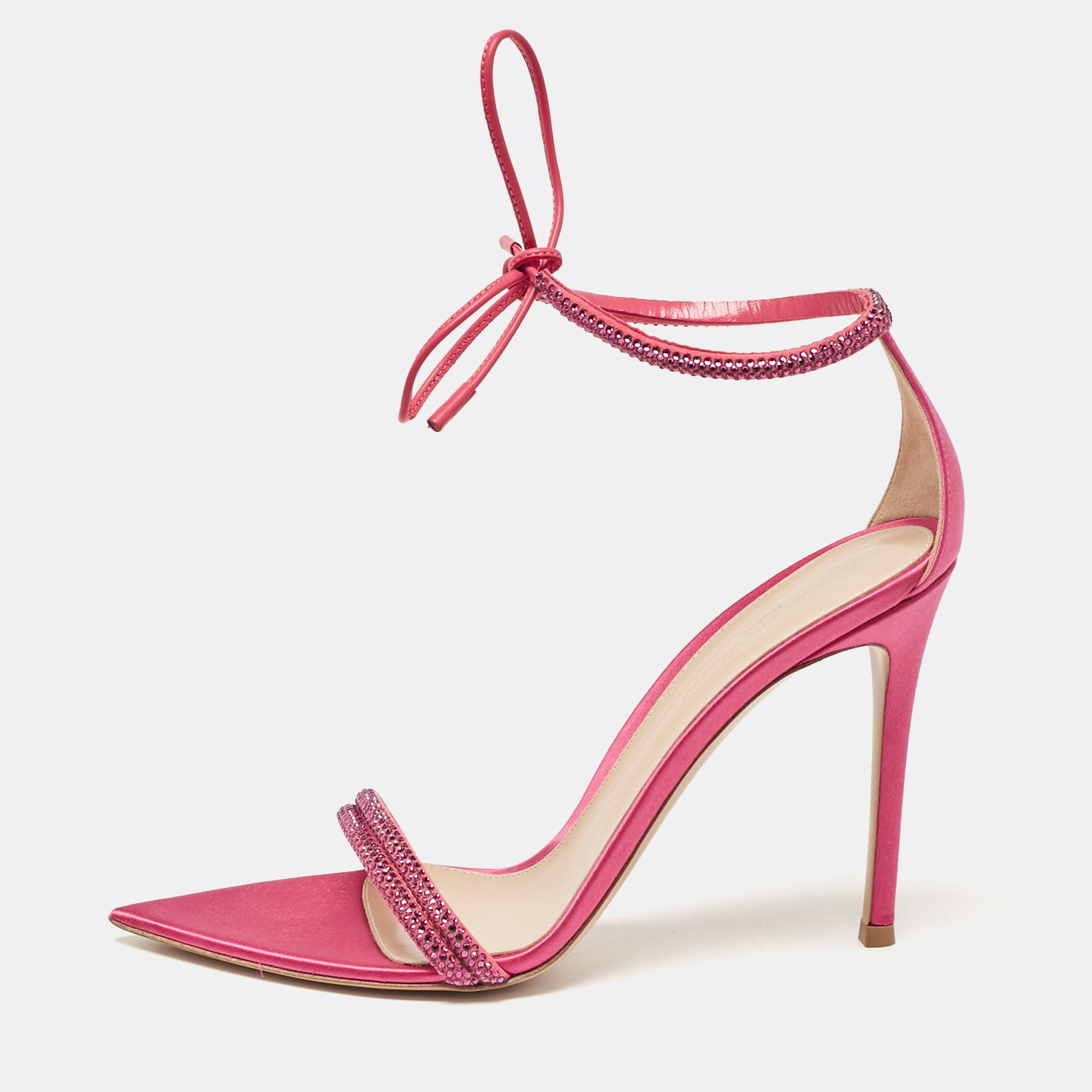 

Gianvito Rossi Pink Satin Montecarlo Ankle Strap Sandals Size