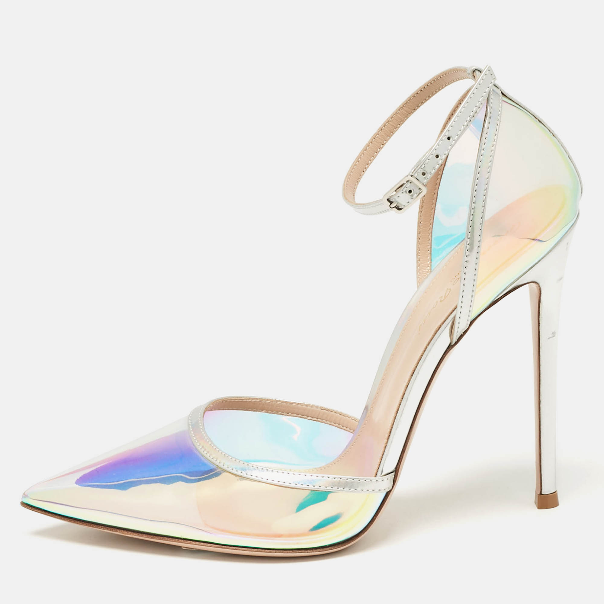 

Gianvito Rossi Iridescent Leather and PVC Ankle Strap Pumps Size, Multicolor