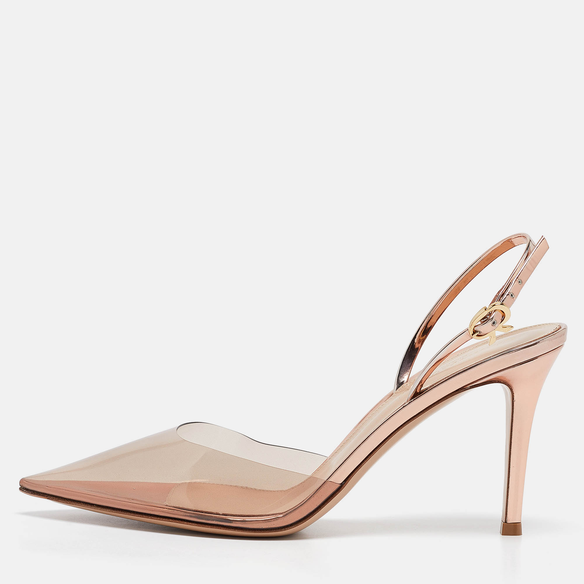 

Gianvito Rossi Rose Gold PVC and Leather Ribbon Slingback Pumps Size, Pink