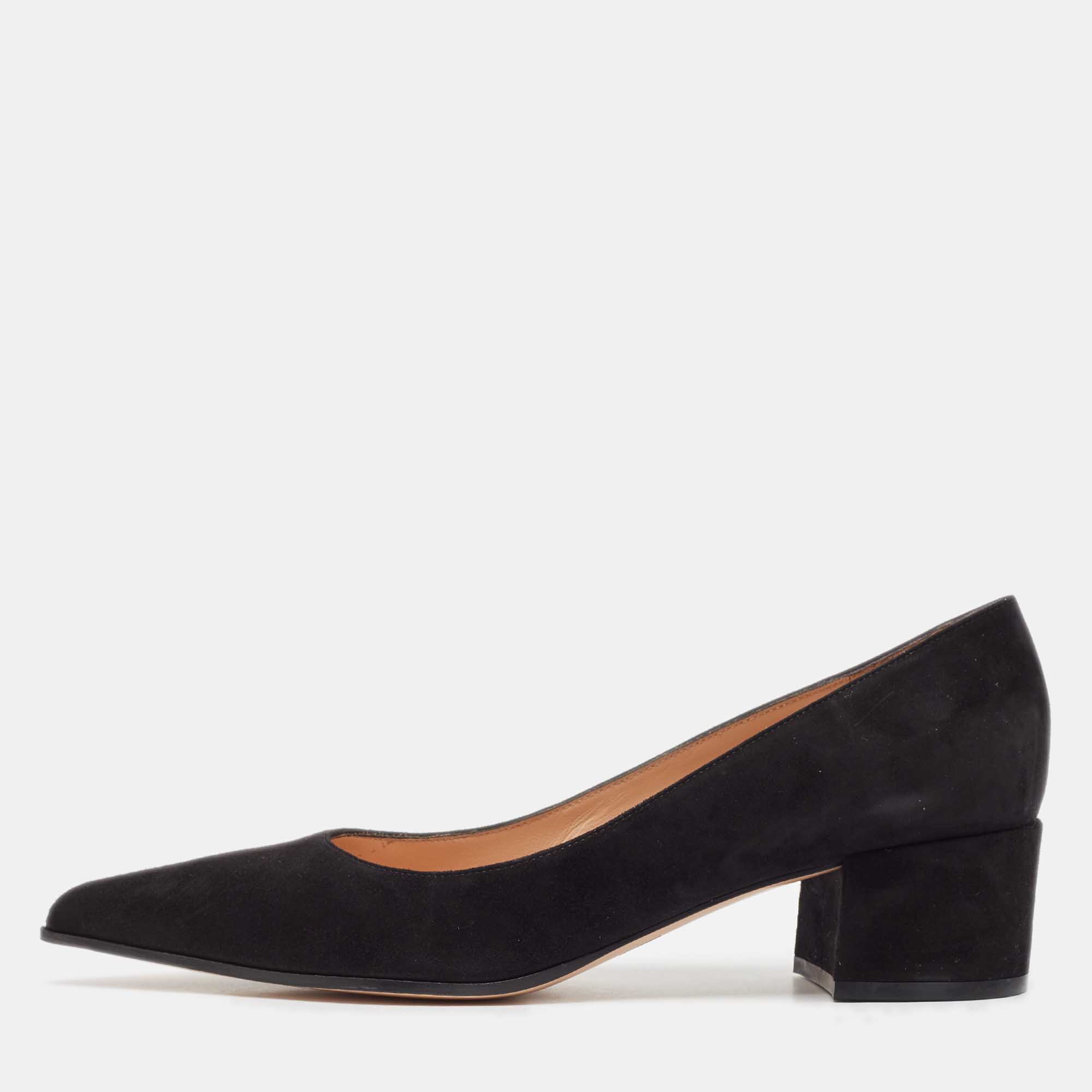 

Gianvito Rossi Black Suede Piper Block Heel Pumps Size