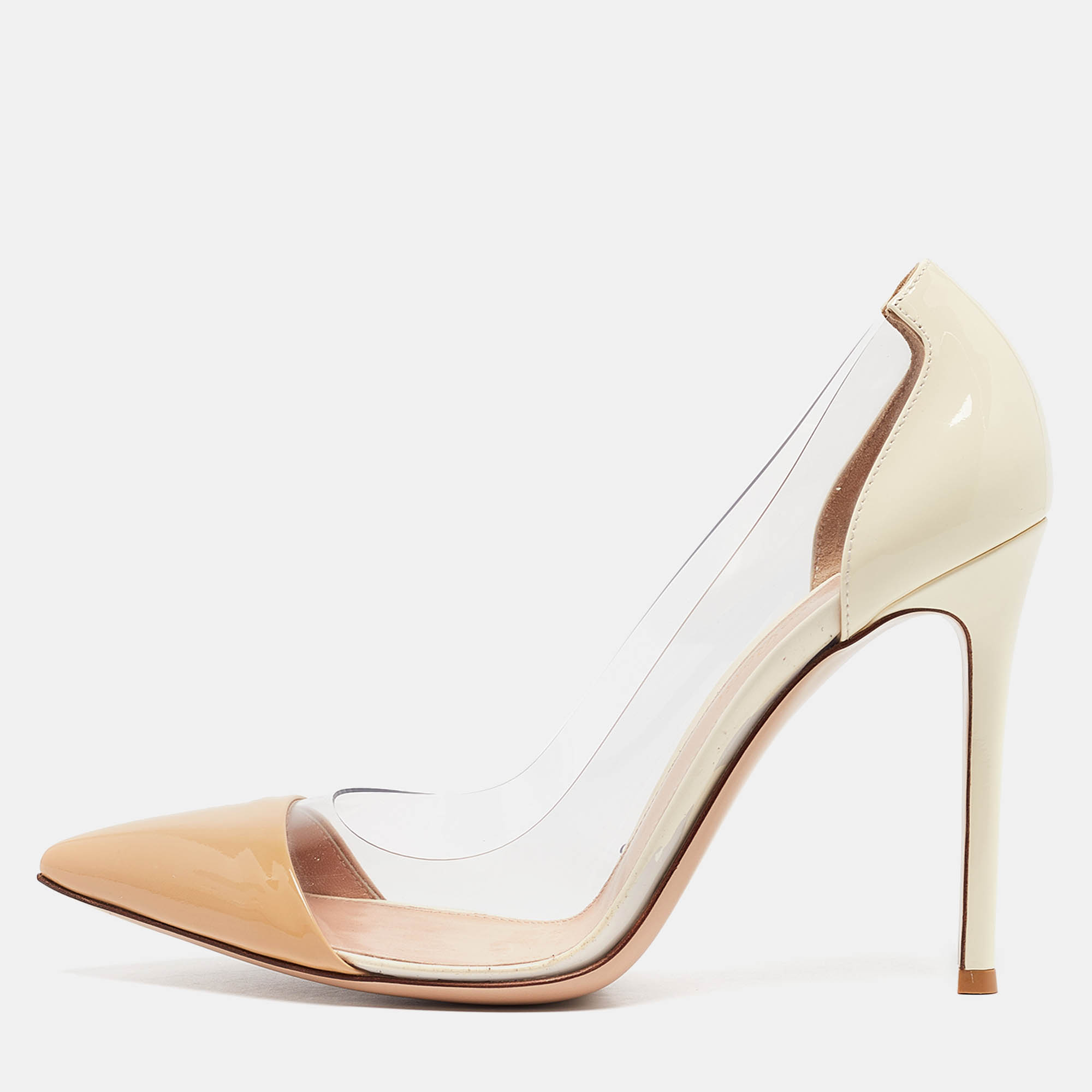 

Gianvito Rossi Beige/Cream Patent Leather and PVC Plexi Pumps Size