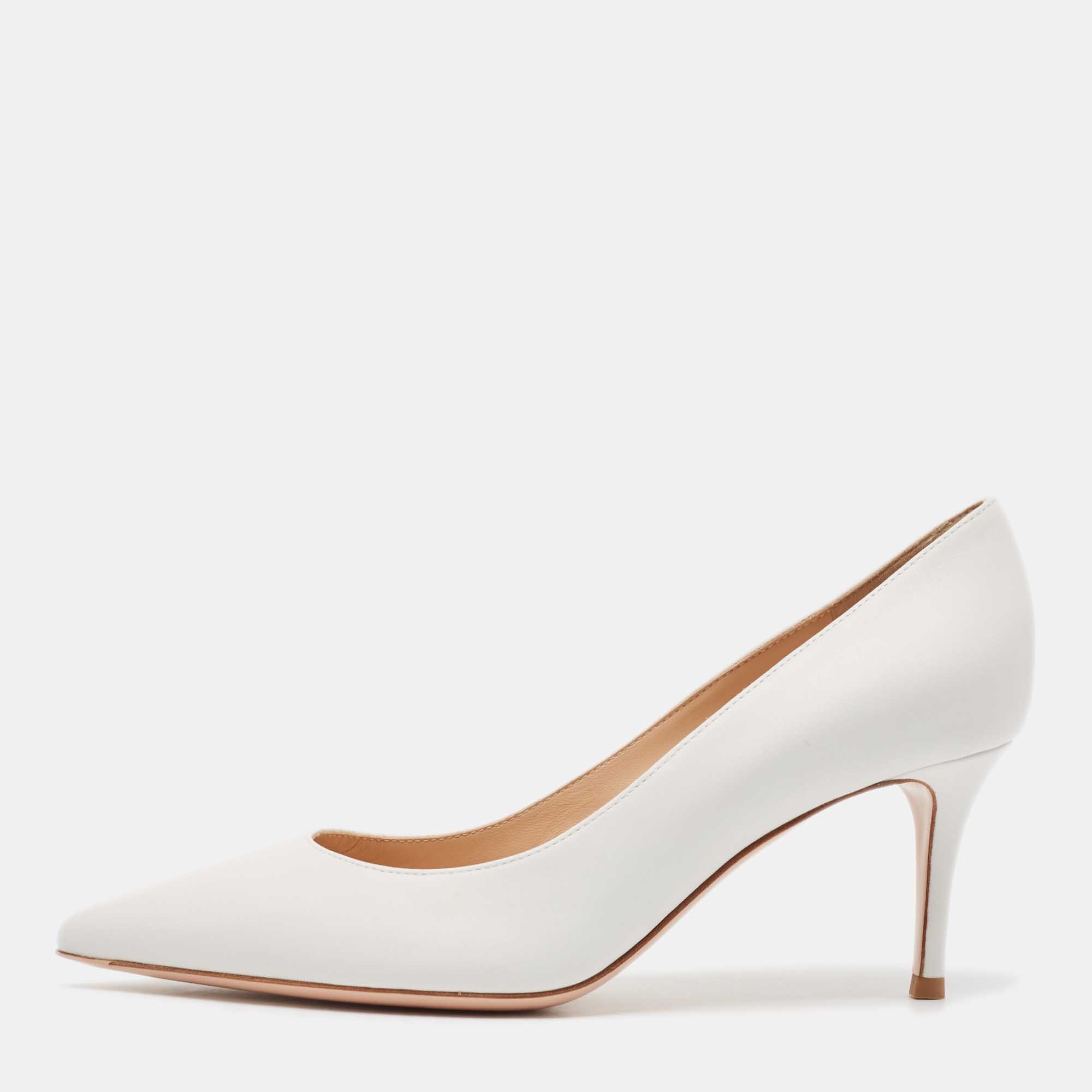 Pre-owned Gianvito Rossi White Leather Plexi Pointed Toe Pumps Size 38.5