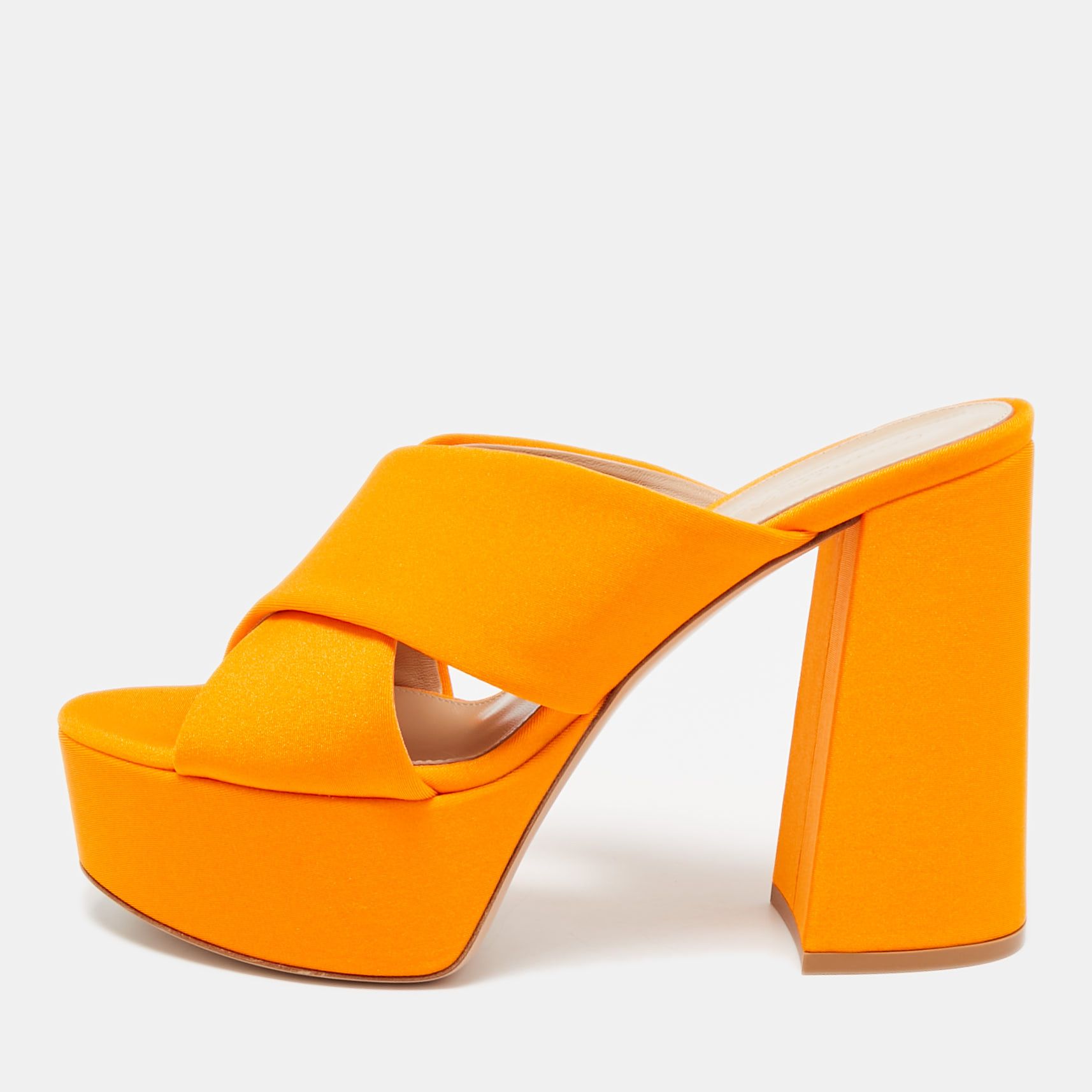 

Gianvito Rossi Orange Satin Sue Slide Sandals Size