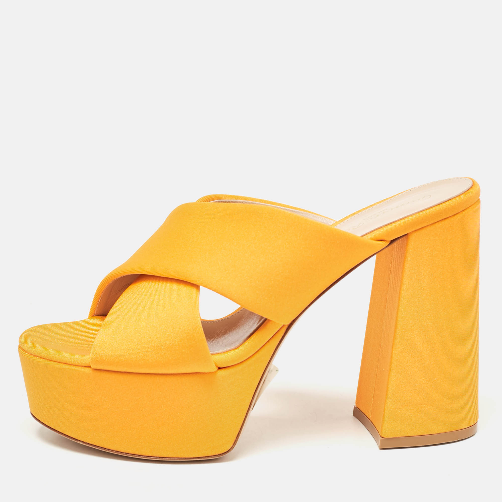 

Gianvito Rossi Orange Fabric Sue Slide Sandals Size