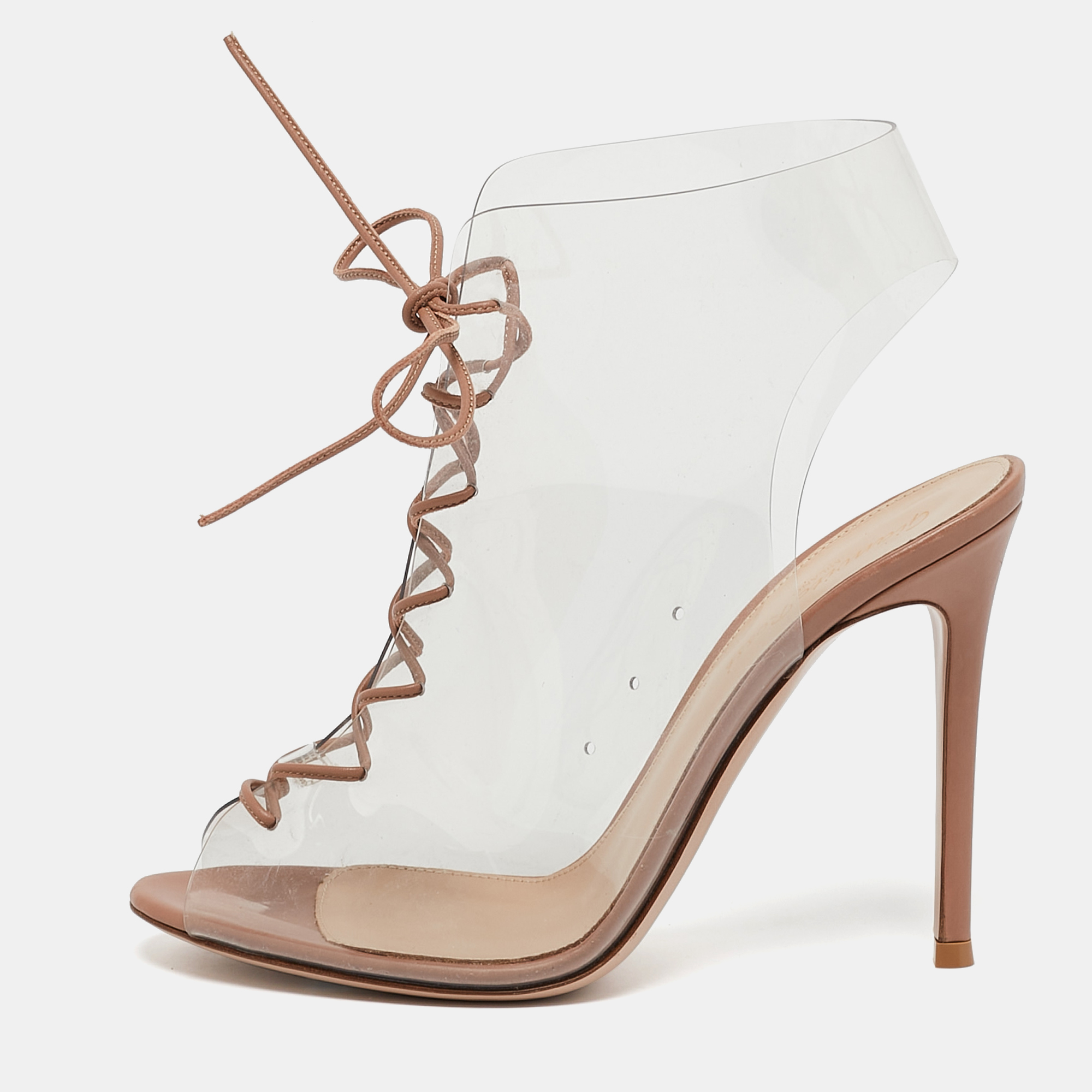 

Gianvito Rossi Transparent/Beige PVC and Leather Helmut Ankle Booties Size