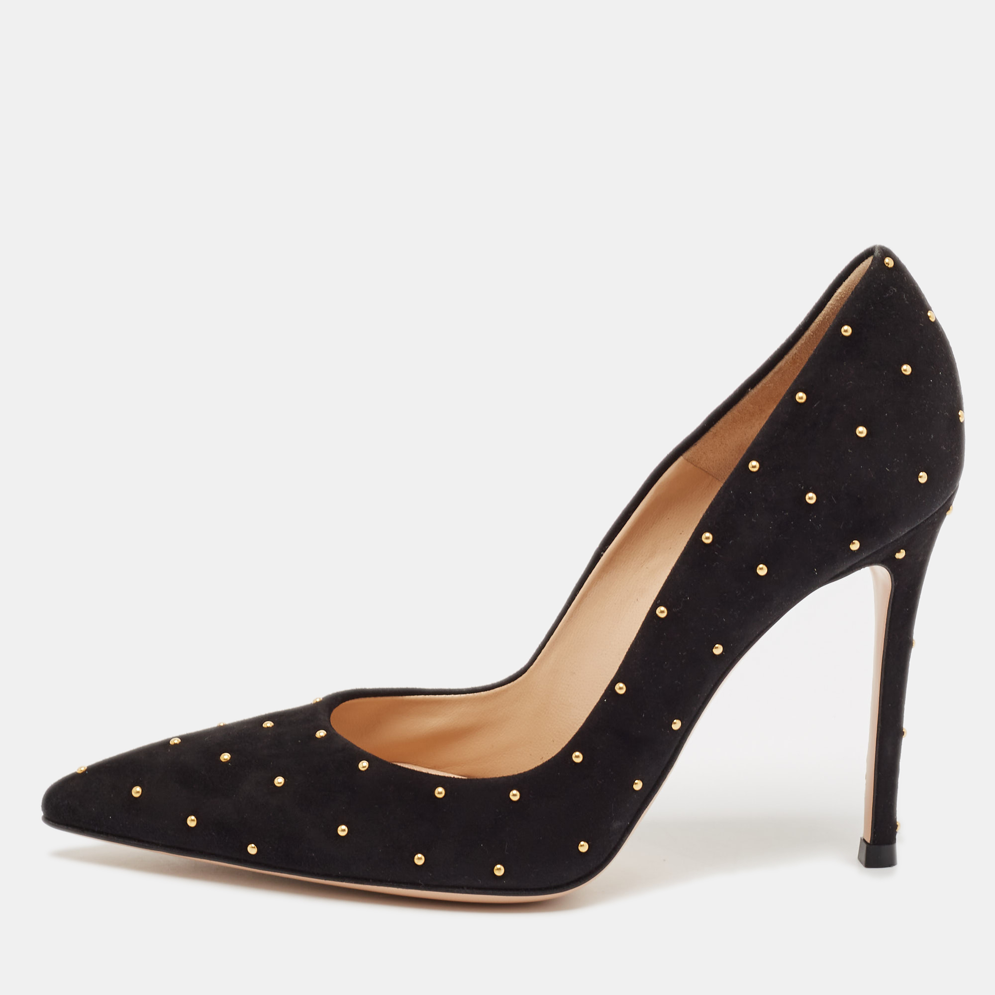 

Gianvito Rossi Black Studded Suede Pointed-Toe Pumps Size